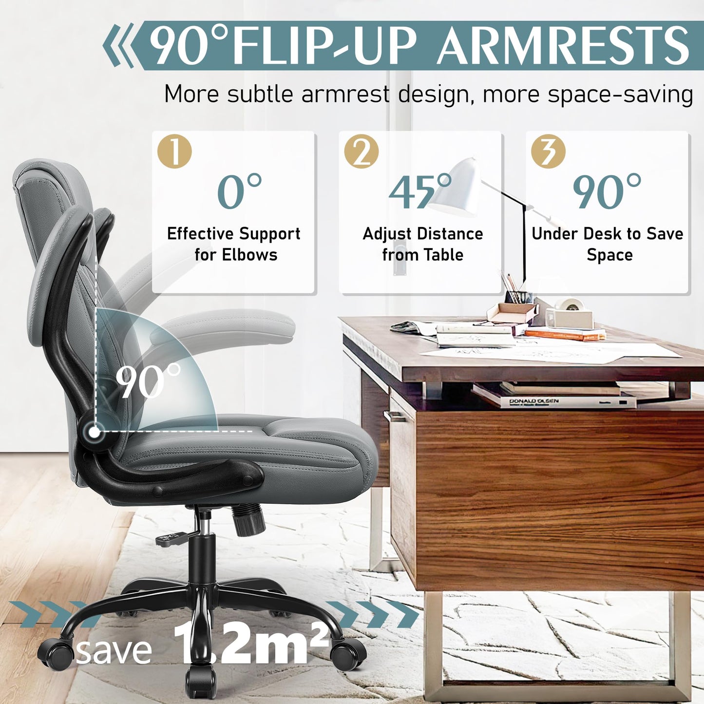 Leather Office Chair, PU Home Computer Desk Chairs with Ergonomic Back Support, 360°Swivel Free，Small Gaming Chair with Wheels and Adjustable Armrests, for Short People Use