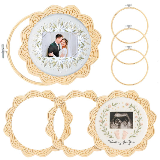 4 Sets Wood Embroidery Hoop Frame 8 Inch Embroidery Display Frame Large Round Wooden Embroidery Frame for Finished Cross Stitch Hoop Frame DIY Decor Sewing Ornaments