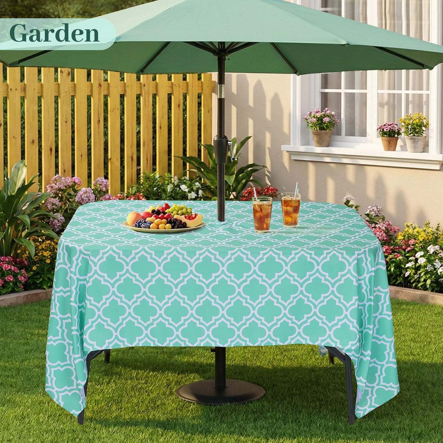 Eternal Beauty 60''x84” Rectangle Tablecloth Waterproof Outdoor Tablecloth with Umbrella Hole Zipper for Patio Spring Summer Picnic Tables, Turquoise