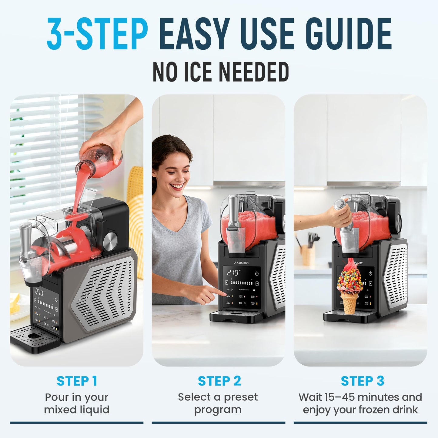 Slushie Machine, 85oz Ice Cream Machine & Slushy Machine for home, with LED Display, 6 Preset Programs for Margaritas, Frappés, Milkshakes, and Soft Serve, Automatic Cleaning, No Ice Needed