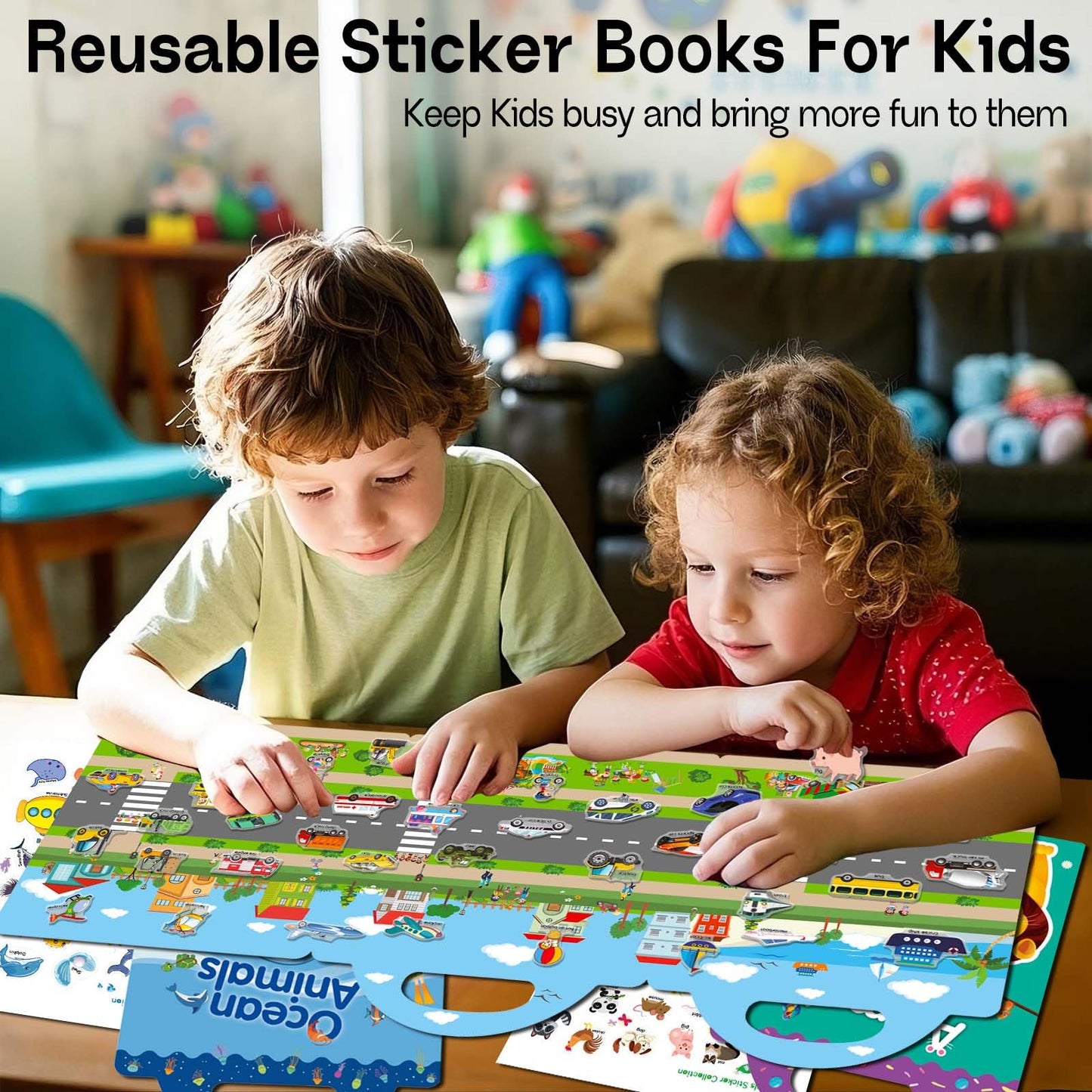 iGetooy 3 Sets Sticker Books for Toddlers 2-4 Years, Reusable Stickers Books for Toddlers 1-3, Airplane Travel Essentials for Kids
