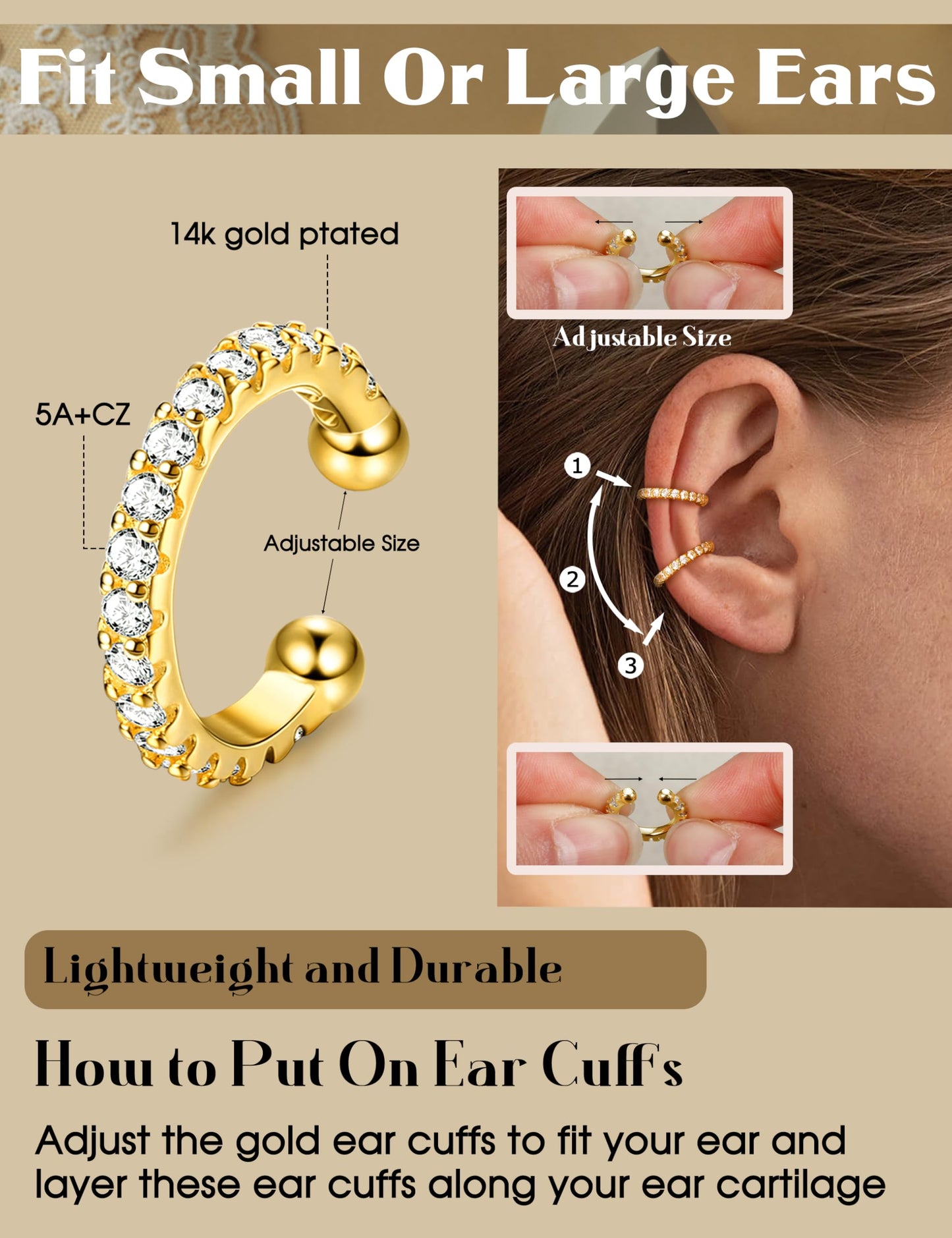 LOLIAS 4 Pairs Ear Cuffs Non Piercing - White Gold Plated Ear Cuff Earrings for Women Ear Cuff for Non Pierced Ears Clip on Cartilage Earring Double Adjustable Fake Earrings Set