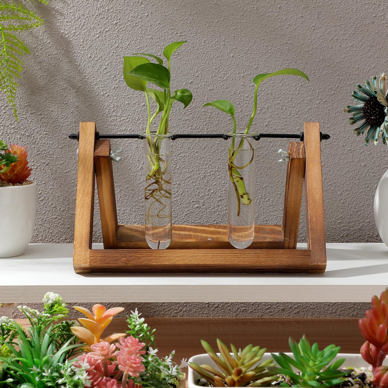 UKCOCO 5Pcs Glass Test Tube Vases 4.33 Inch Clear Propagation Tubes for Plant Cuttings Hydroponic Plant Holders Desktop Floral Arrangement for Home Office Decor