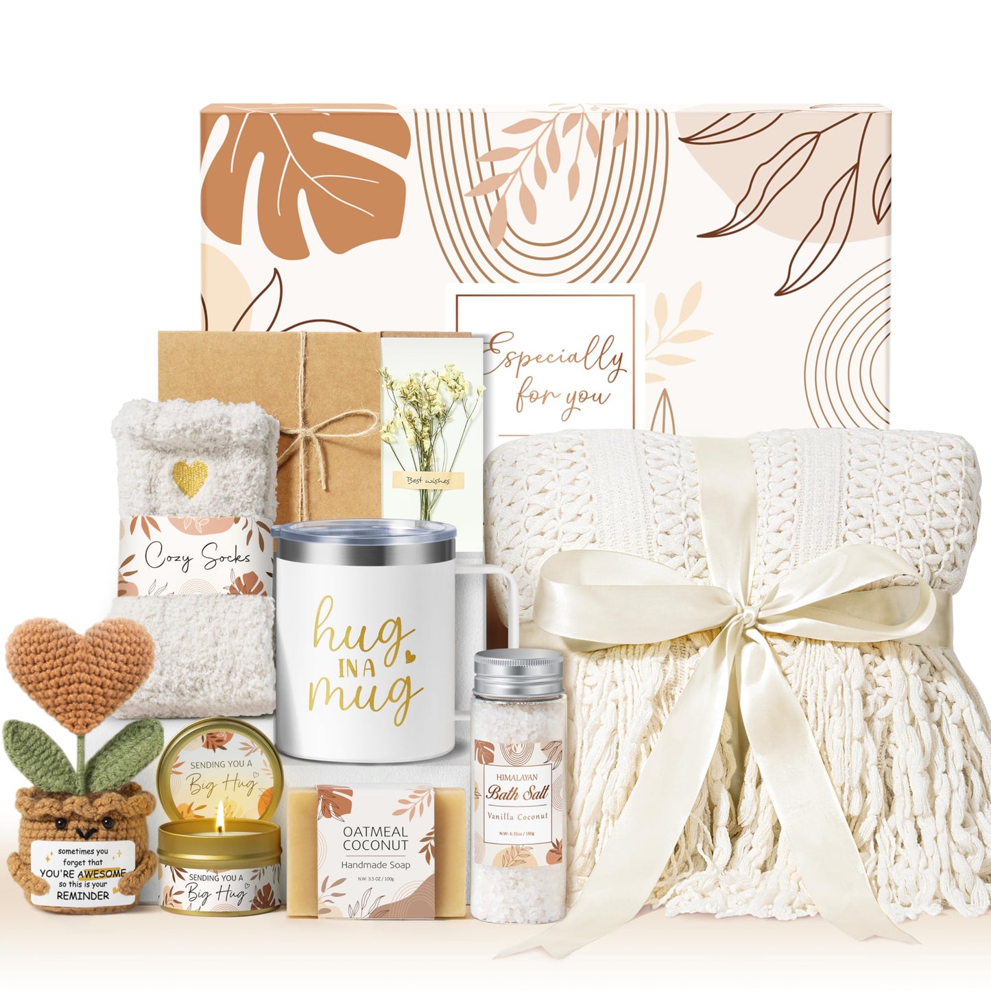 Self Care Gifts Get Well Soon Gift Baskets for Women, Mothers Day Birthday Gifts for Women Care Package, Unique Sympathy Gift Basket Spa Thinking of You Gift Set for Mom Her Wife Best Friend Sister