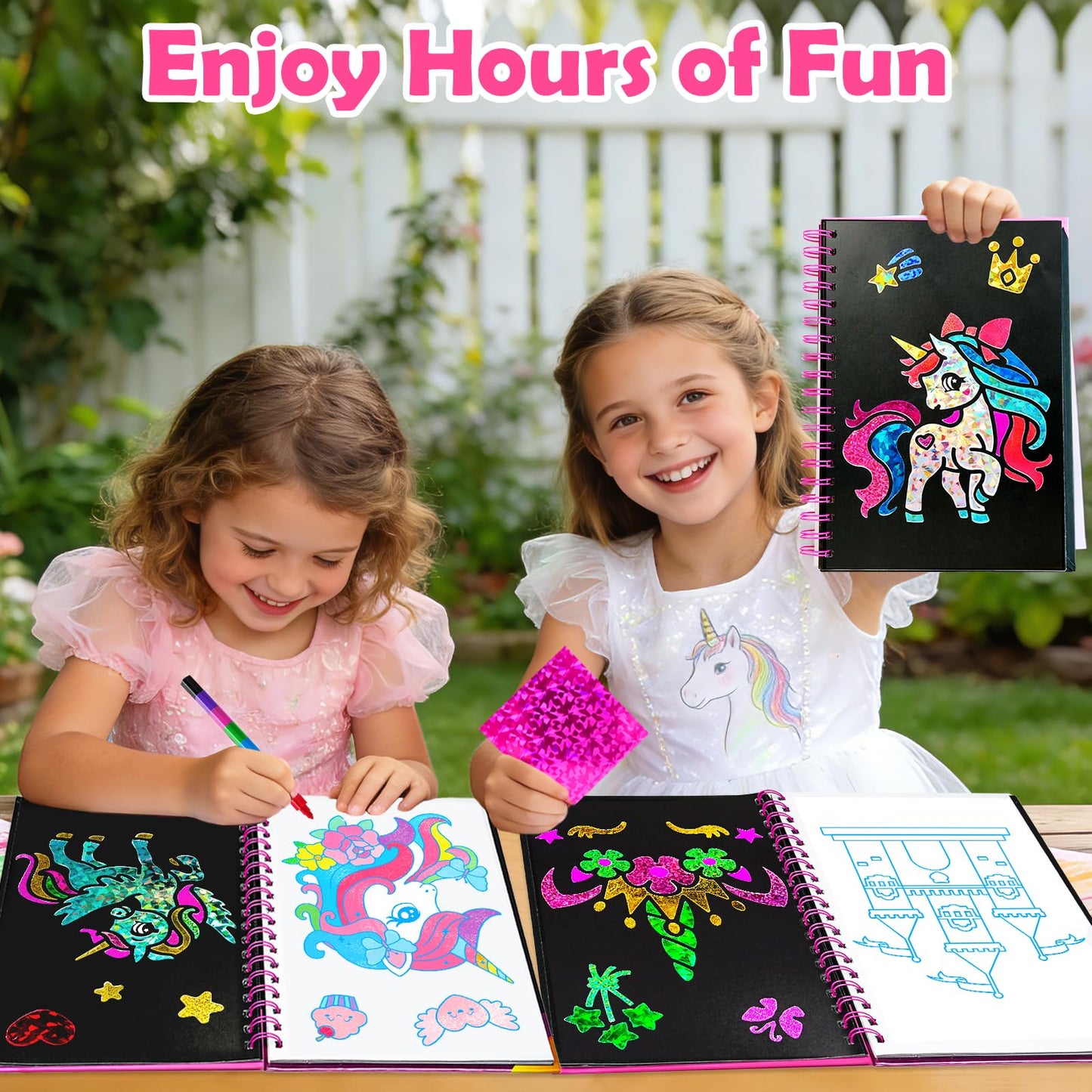 FUNNYB&G Foil Art Craft Kit for Girls 4-10 Years Old: Mess-Free & No-Glue, Create 16 Sparkly Unicorns Pictures – Perfect Travel Toy & Birthday Gift for Kids（Unicorns）