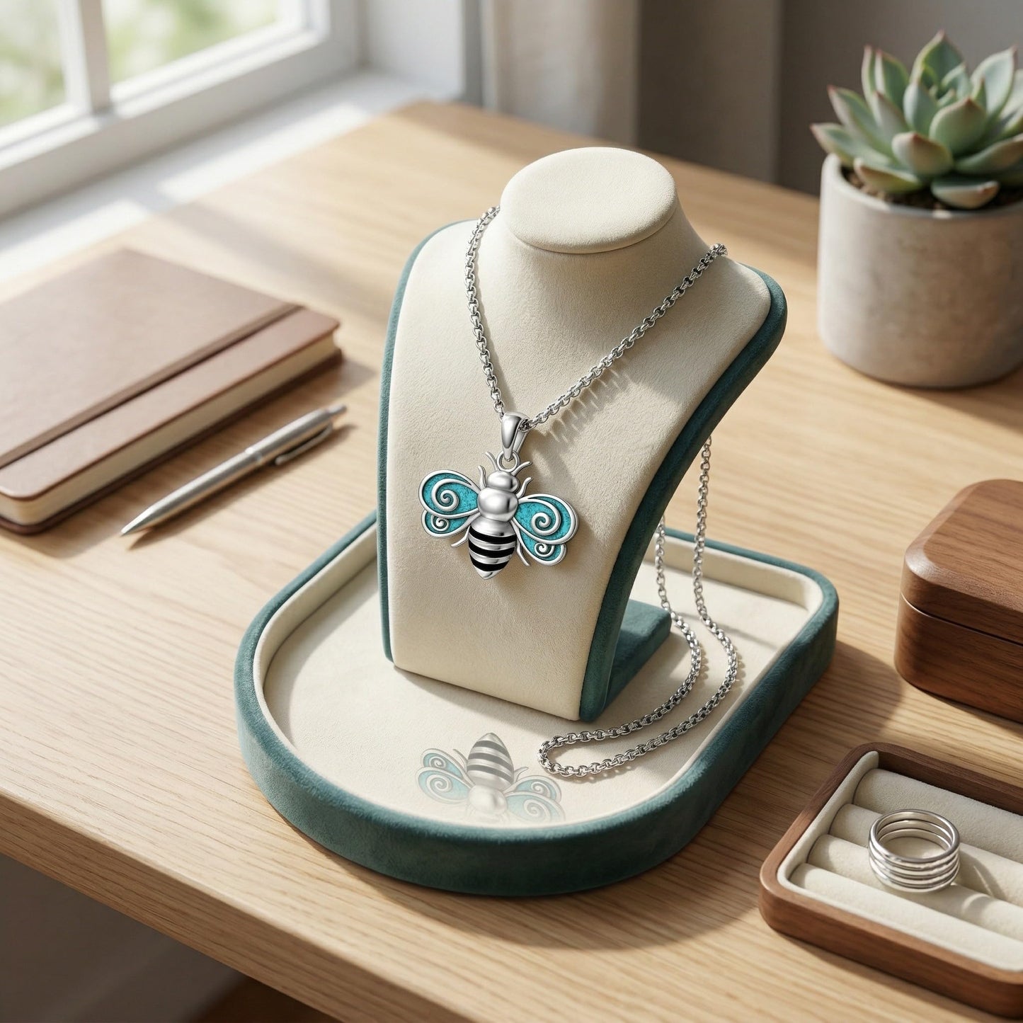 HKPATOP Bee Necklace 925 Sterling Silver Turquoise Bumble Bee Pendant Cute Jewelry Gifts for Women Animal Lovers