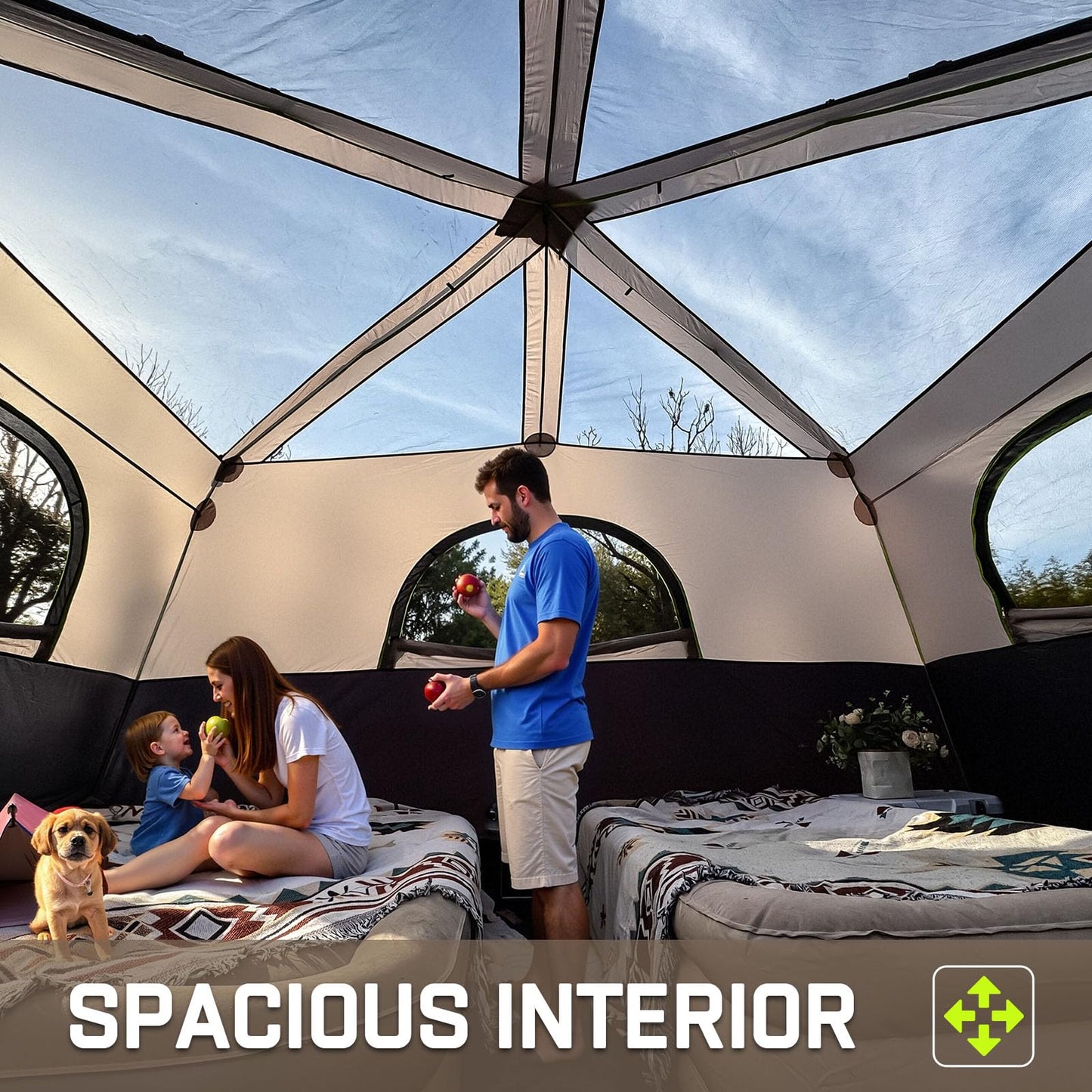 HINSTANT 4/6/8 Person Instant Tent, Waterproof Pop Up Tents for Camping with Rainfly, 60 Seconds Easy Setup, Automatic Cabin Tent for Family Camping with Expandable Carry Bag & Upgraded Ventilation