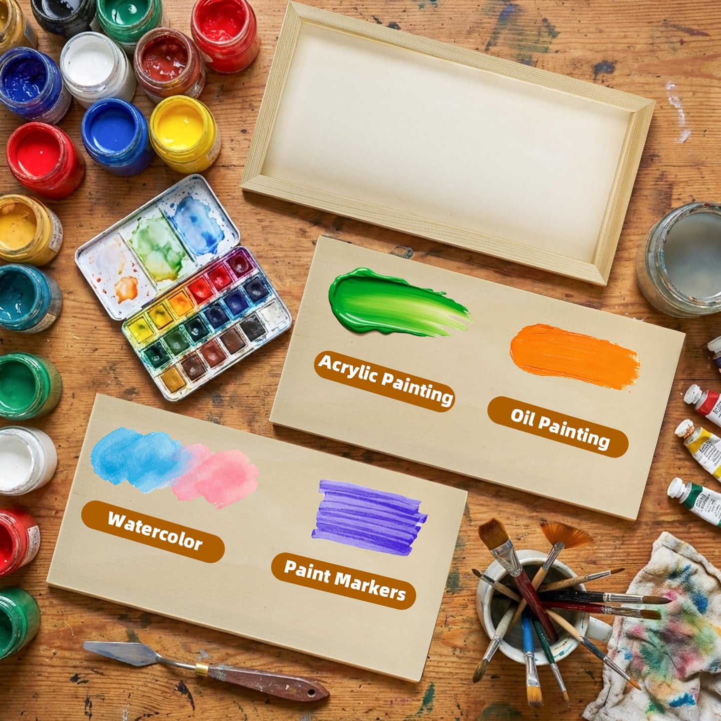 Yarlung 10 Pack Unfinished Wood Panels, 12 x 6 Inches Birch Wooden Cradled Painting Panel Canvas Boards for Watercolor, Arts and DIY Crafts, Easel Display, Use with Oils, Acrylics
