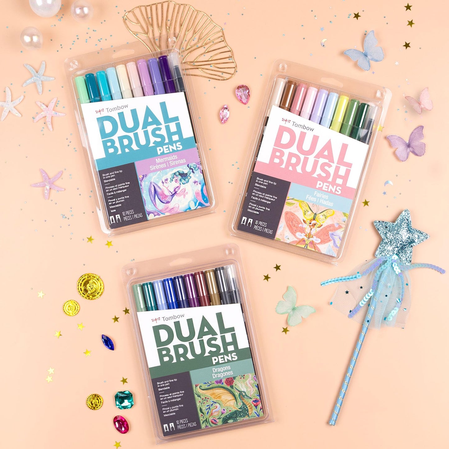 Tombow 56256 Dual Brush Pen Art Markers, Mermaids, 10-Pack, Water-Based Ink, for Hand Lettering, Watercolor, Fine Art, Illustrations