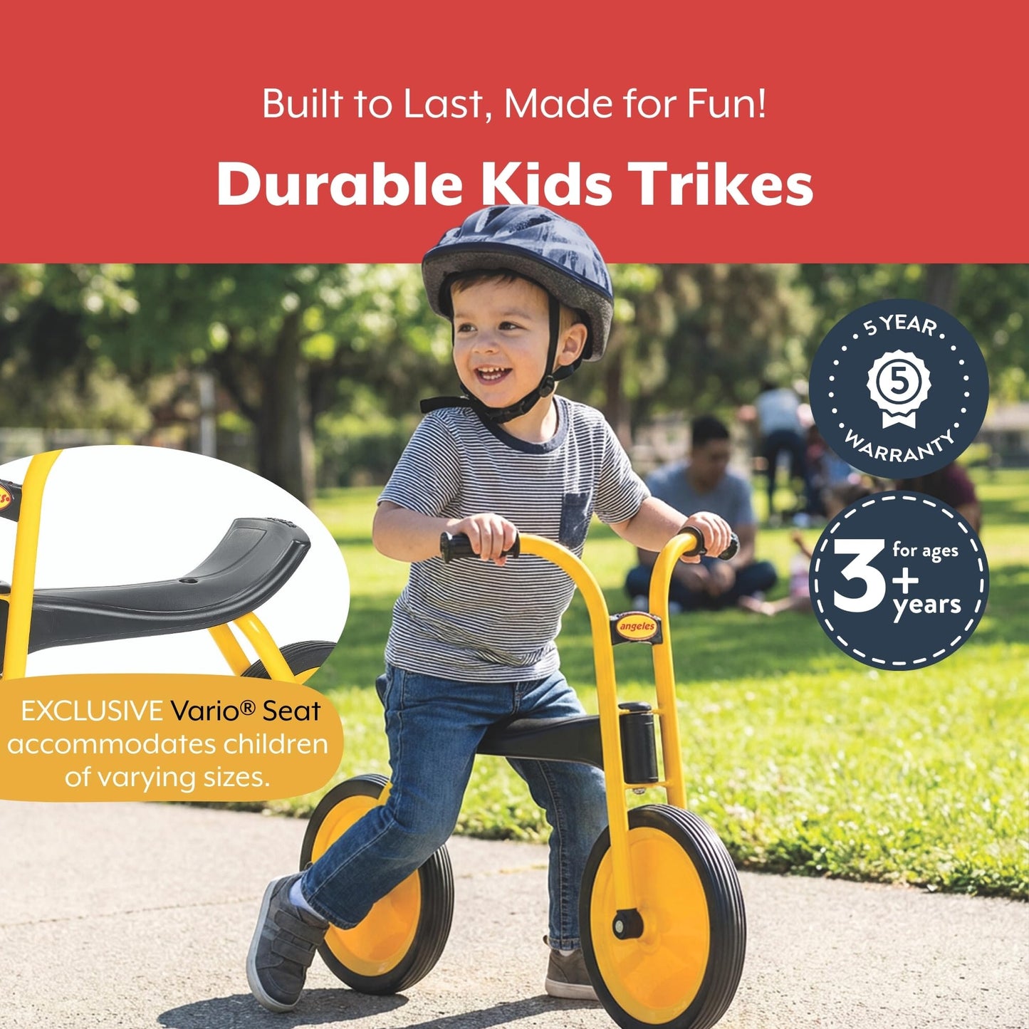 Angeles MyRider Kids Tricycle, Toddler Tricycle with Solid Airless Rubber Tires, Kids Bike for Preschools and Daycare, Ages 3+, MyRider 11.5" Tall Seat
