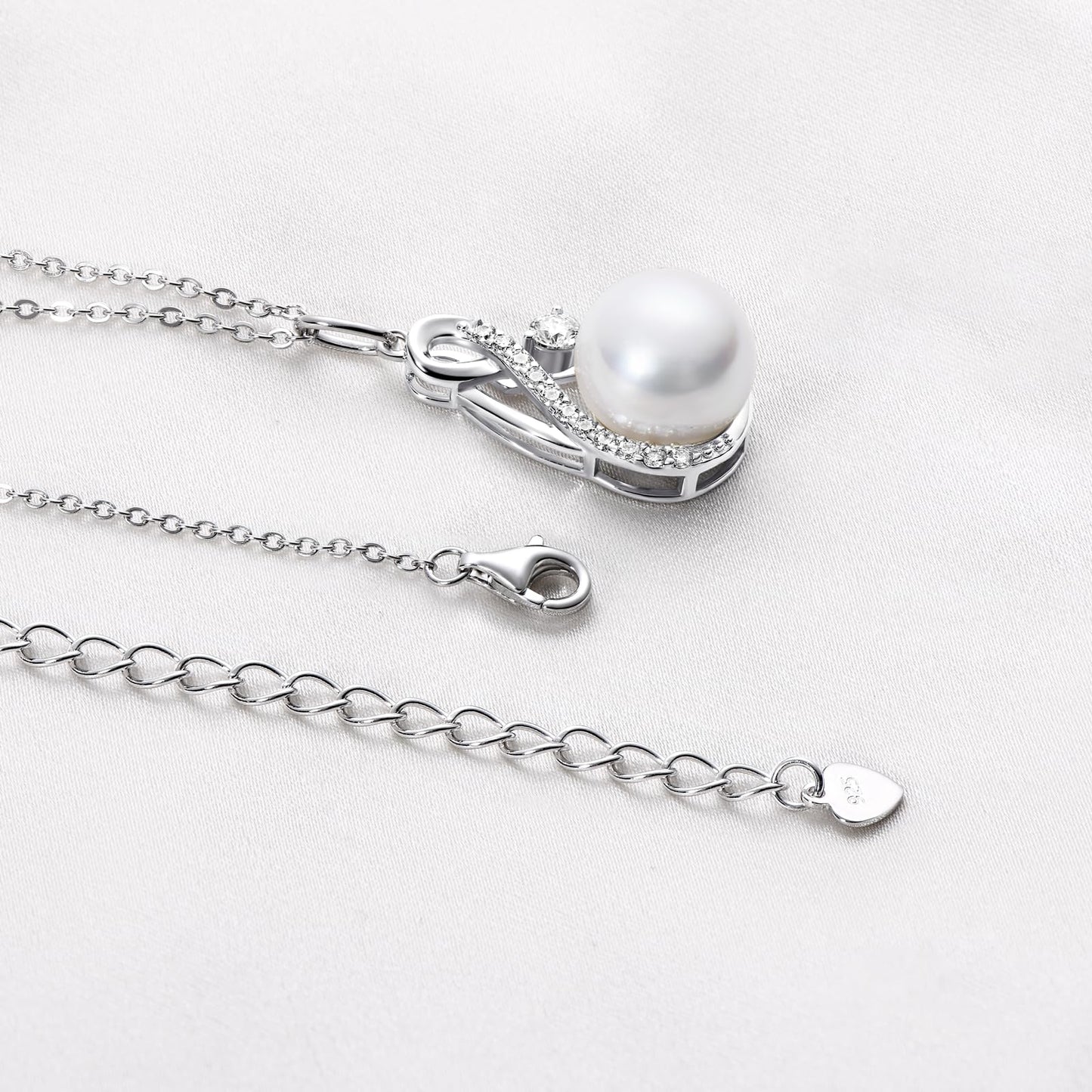 DENGGUANG Freshwater Pearl Pendant Necklace for Women, Infinity Single Pearl Necklace with Moissanite, 925 Sterling Silver Adjustable Chain, Mothers Day Gifts for Mom