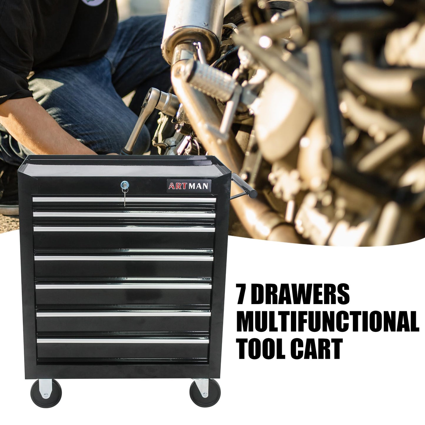 nifoti 7 Drawers Tool Cart on Wheels,Multifunctional Rolling Tool Chest Tool Storage,Drawers Rolling Tool Trolley Organizer Tool Case for Garage,Warehouse,Workshop,Repair Shop (7 Drawers-29.9"H-Black)