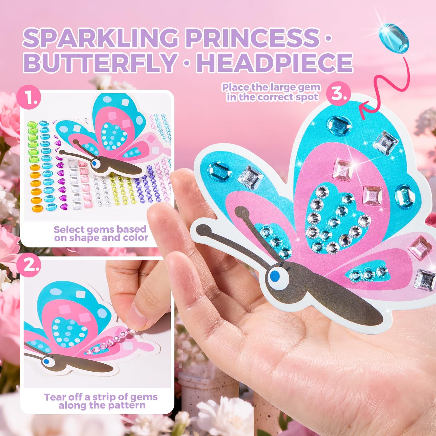 Jar Melo 3 in 1 Princess Garden Poke Crafts Kits for Girls, Diamond Art Kits for Kids, Princess Garden Dress Up Game, Mess Free DIY Crafts Educational Toys, Crafts Birthdays Gifts for Girls 4+