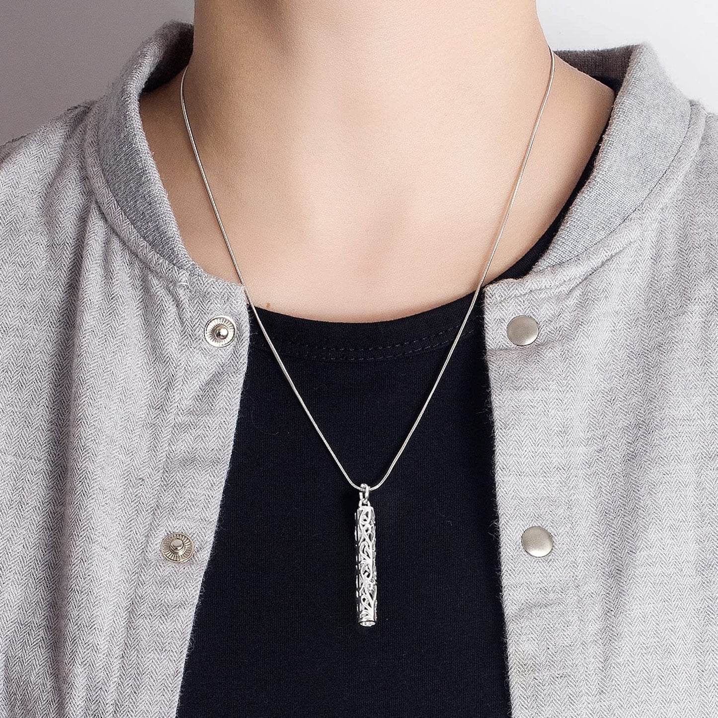 Dankadi Women's 925 Silver Necklace-Bohemian Sterling Silver Patterned Cylindrical Pendant Necklace-100% Original Silver Snake Chain 45-60CM Fine Jewelry (Chopin chain 22 inch)