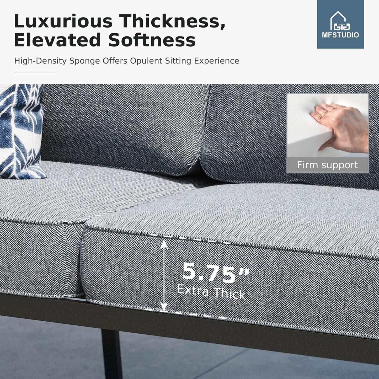 MFSTUDIO 5 Pieces Patio Conversation Sets,Outdoor Metal Furniture Sofas with 1 x 3-Seat Sofa, 2 x Swivel Chairs,2 x Ottoman,Wrought Iron Frame with Grey Cushion for Patio Courtyard Balcony