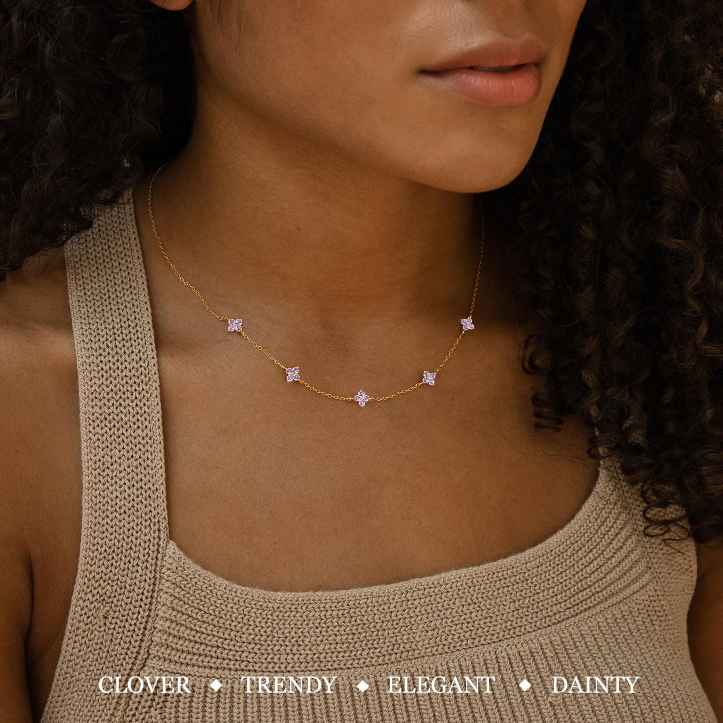 Birthstone Gold Necklace for Women Dainty Non Tarnish 14K Gold Plated Diamond Choker Necklaces Clover Emerald Green Cubic Zirconia Necklace Birthday Valentine's Day Gifts Womens Prom Gold Jewelry