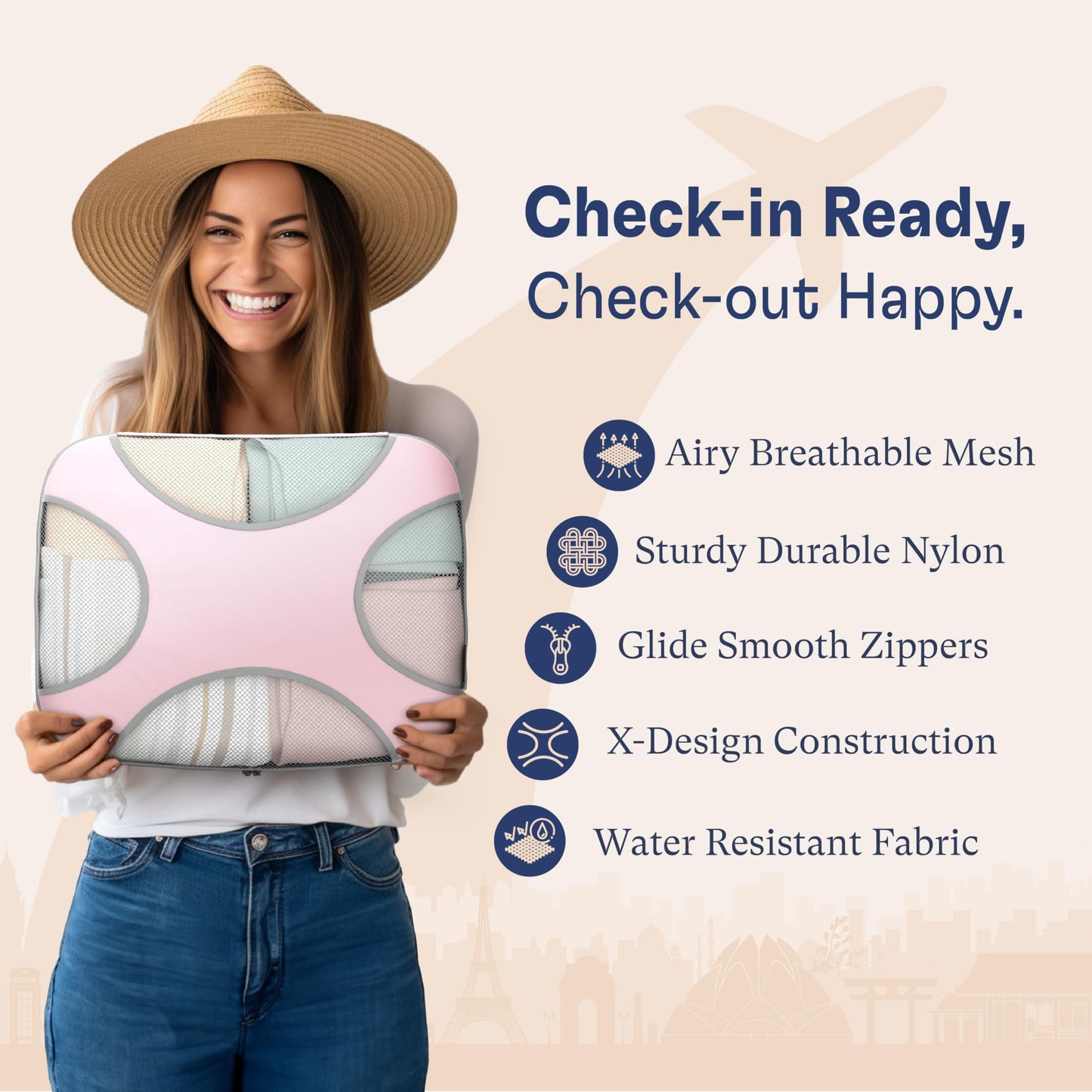 Shacke Packing Cubes for Travel 8 Set - Premium Luggage Organizer Bags - Versatile Travel Organizer for Women and Men - Optimized Packing Bags - Travel Essentials (Petal Pink)
