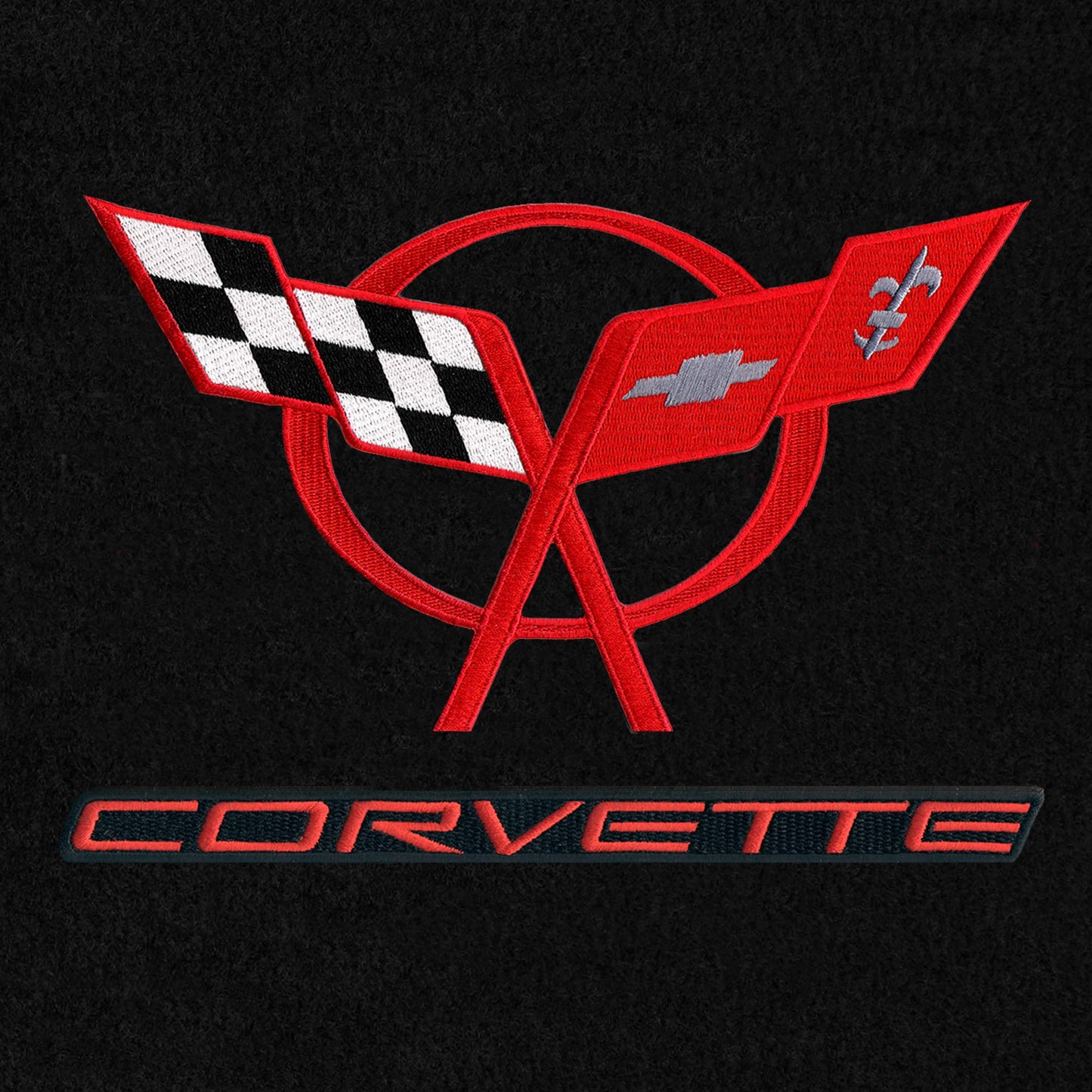 Lloyd Mats Custom-Fit Carpeted Floor Mats Premium Luxury Car Floor Liners for C5 Corvette 1997-2004 Silver Flag 2Pc Set Black (Black, 2PC - Red Flags + Corvette)