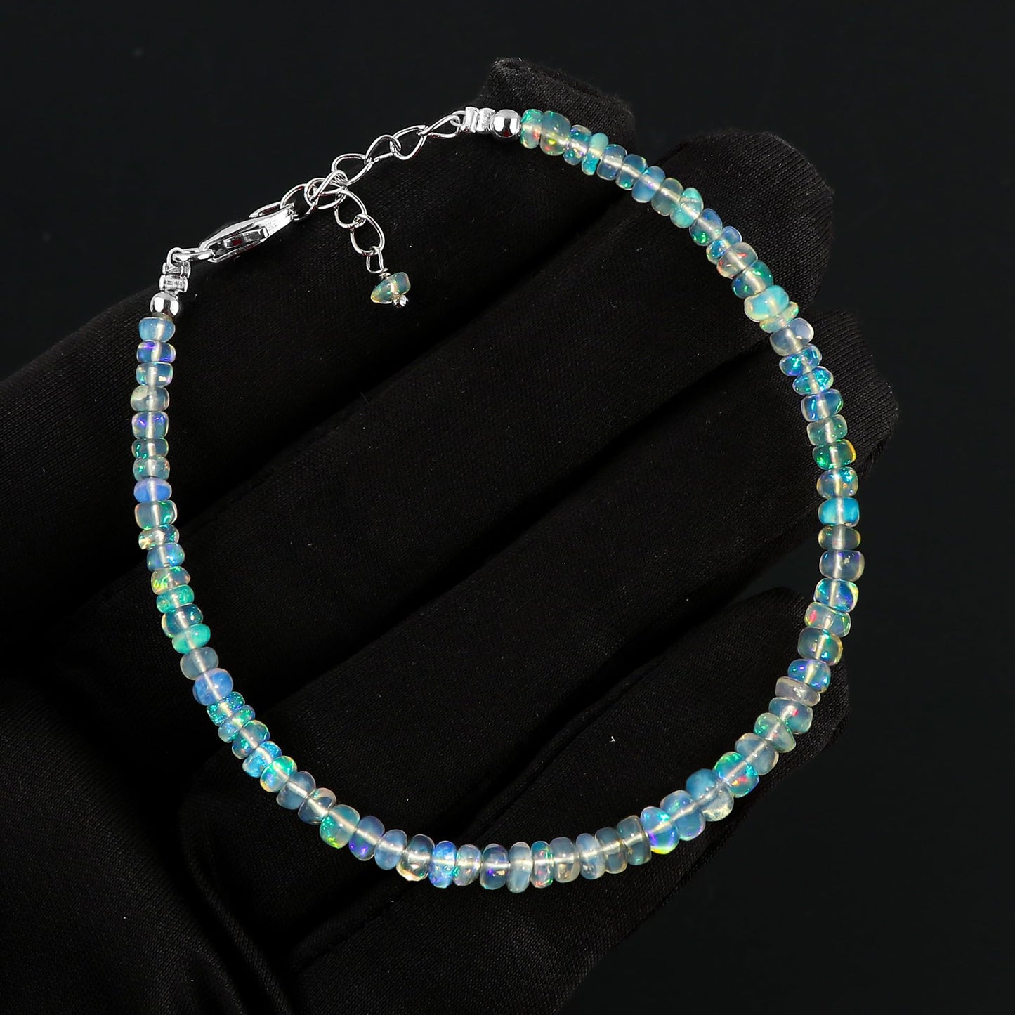 CRYSTALIS Natural Ethiopian Opal Beads Bracelet, High Grade Beaded Crystals, Chakra Healing Gemstone, Gift Giving Women Jewelry, 925 Sterling Silver 8 inch