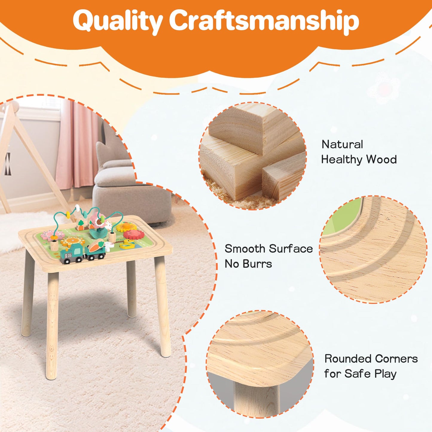 Himold Activity Table for Kids 6-36 Months, 9 in 1 Wooden Montessori Toys with Bead Maze Shape Sorter Train Toy, Baby Sensory Table Toddler Toys 1st Birthday Gifts for Kids