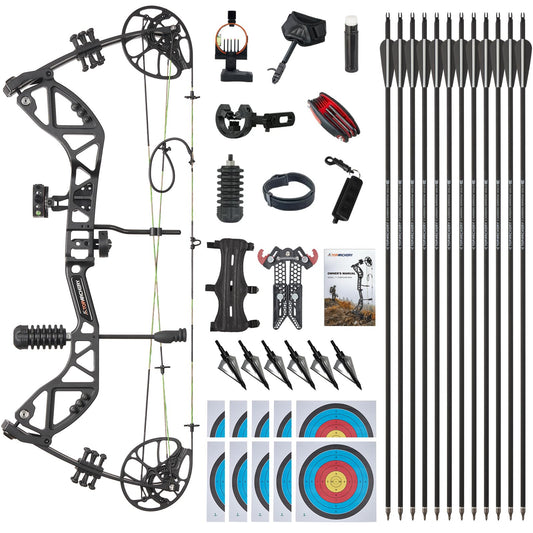 TOPARCHERY Compound Bow and Arrow for Adult Youth and Beginner- Right Hand Archery Compound Bows,Adjustable 30-70LB Draw Weight, 23.5-30.5IN Draw Length, Archery Hunting Bow Set (Black)