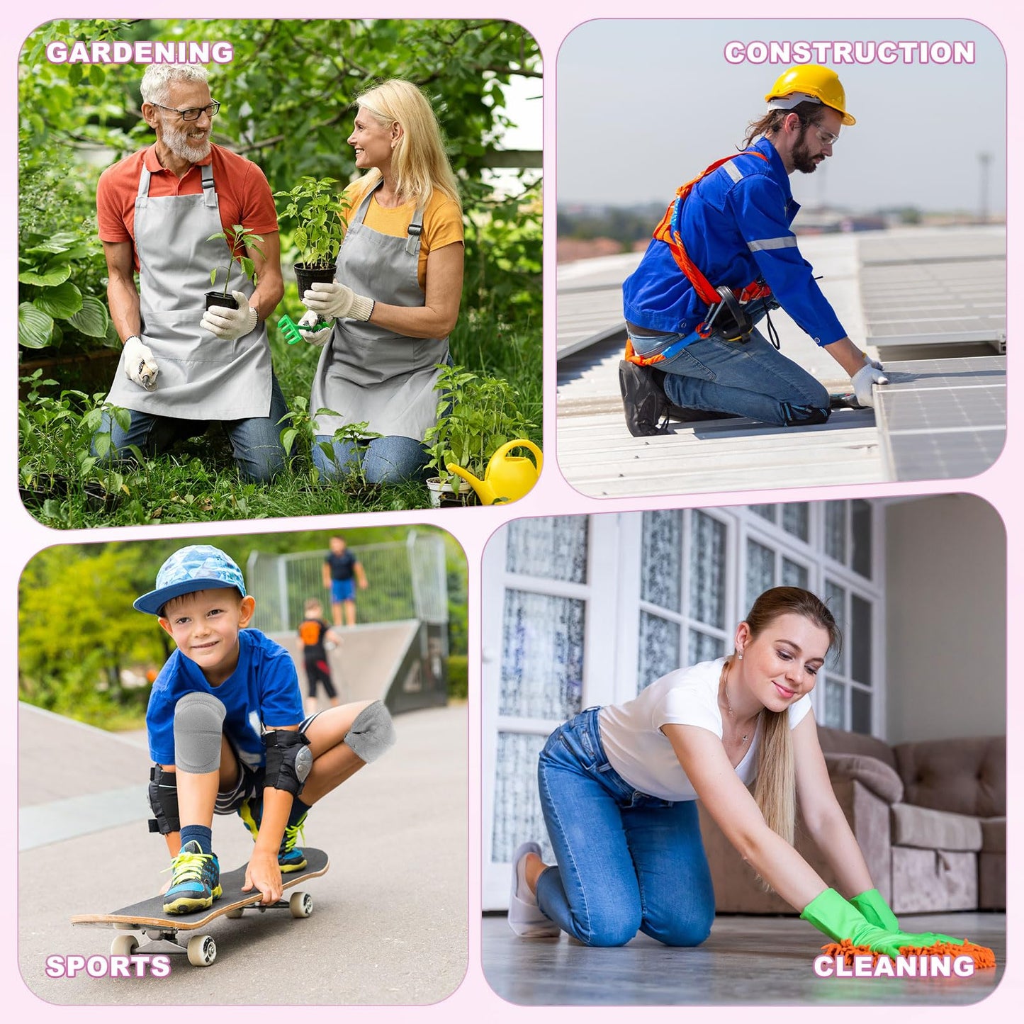 M METERXITY 4-Pack Gardening Knee Pads, Thick Foam Garden Knee Pads with Adjustable Straps for Garden/Construction/Flooring/Cleaning, Suitable for 10"-12" Leg Circumference Size S [Grey]
