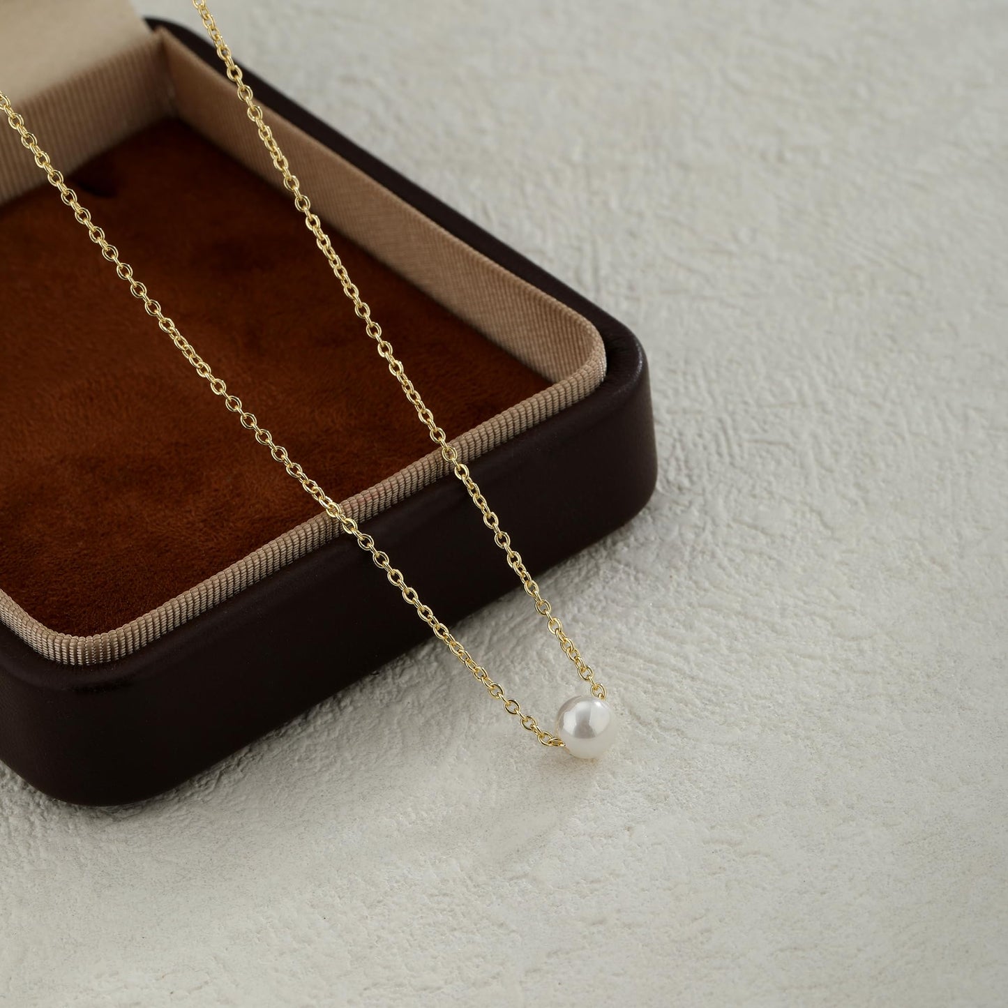 Sargetou Pearl Necklace for Women,14k Gold Plated Waterproof Small Cute Dainty Choker Necklace Drop Circle Single Pearl Chain Trendy Jewelry Fashion Gift