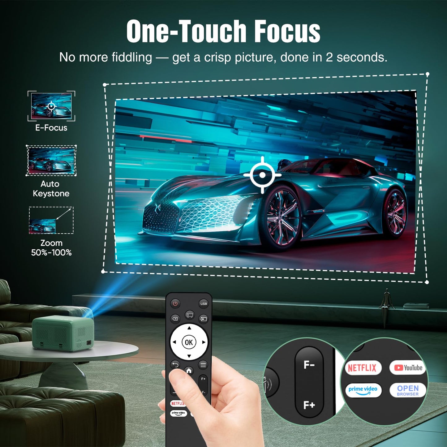 TMY 4K Projector with WiFi Bluetooth, Compatible with Netflix/Prime Video/YouTube, Outdoor Portable Home Theater Movie Projector, Smart Mini Projector for Indoor Outdoor Movies, Gaming and Camping