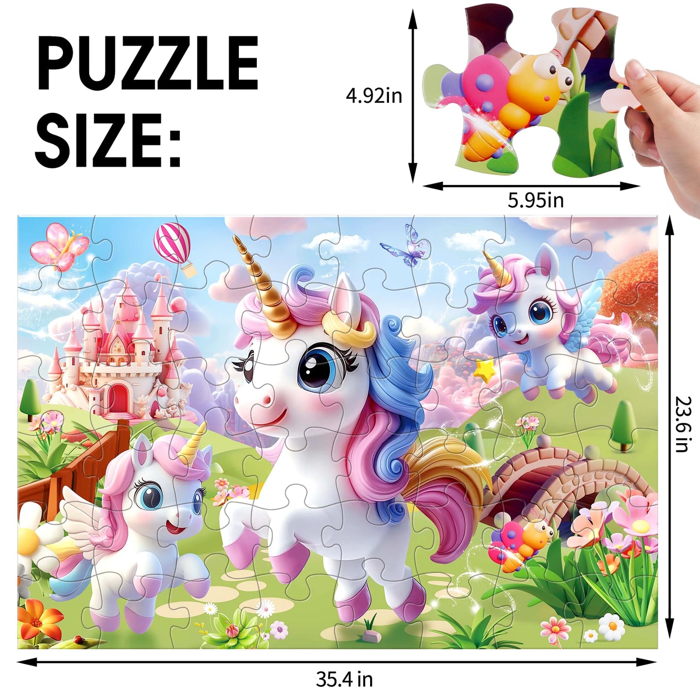 Jumbo Floor Puzzle for Kids,48 Piece Unicorn Large Jigsaw Puzzles,Puzzle for Toddler Ages 3-5,Fun Educational Preschool Learning Toy Easter Gift for Boys & Girls Ages 4-8