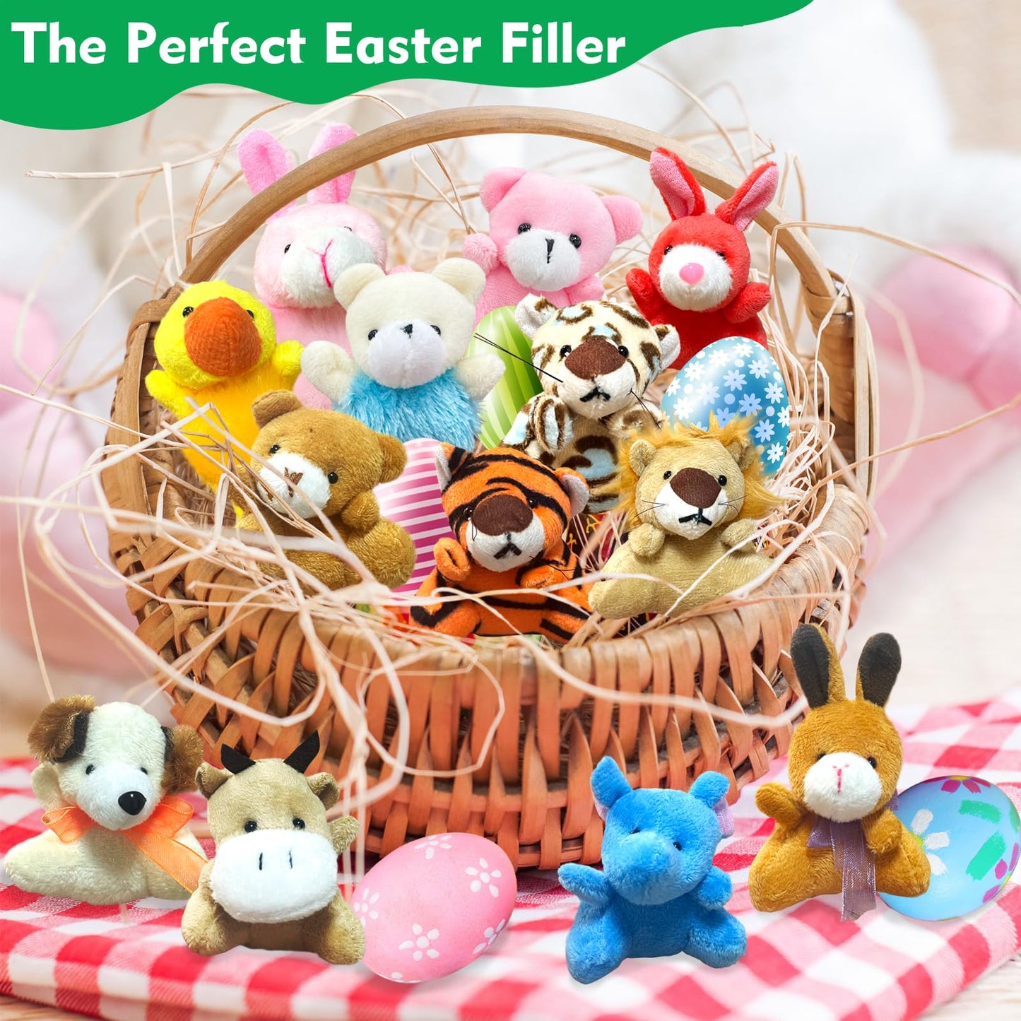 EDZTUN 32Pcs Mini Plush Animals Toy Set Assortment Easter Christmas Bulk Stuffed Keychain Party Favors for Kids Small Animals Decorations Toys Carnival Prizes Birthday Goodie Bag Fillers