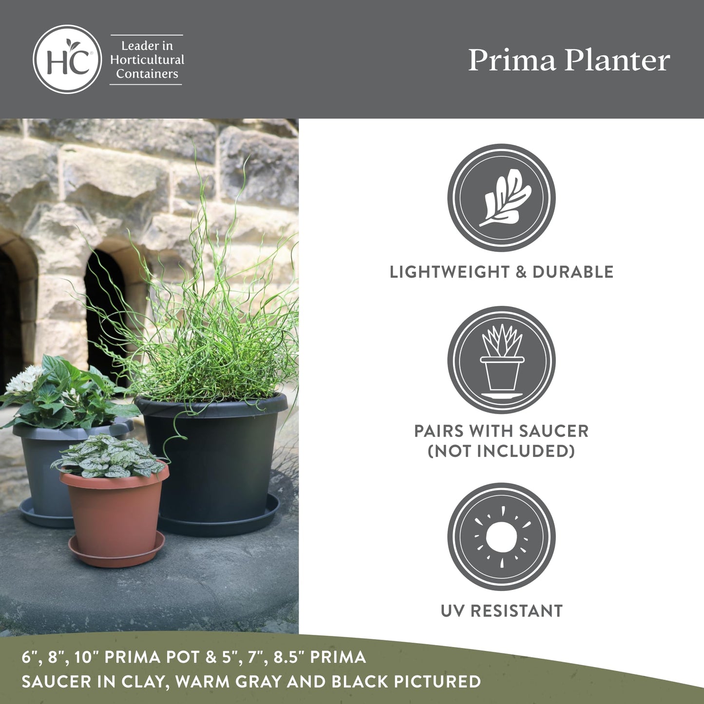 The HC Companies 10 Inch Prima Round Planter Pots with Drainage Holes and Rolled Rim, Lightweight UV-Resistant Plastic Indoor & Outdoor Planters, 2-Pack Flower Pots for Garden & Home Decor, Dusty Teal