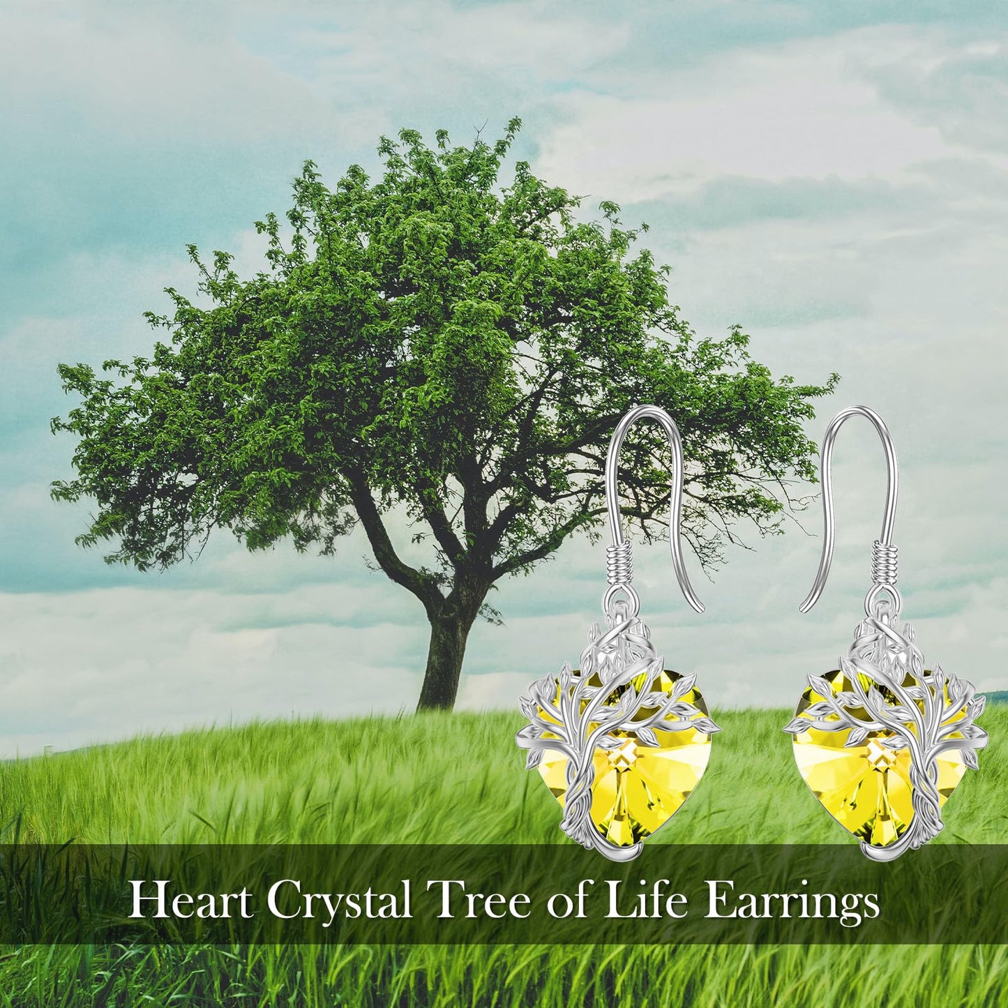 TOUPOP Heart Citrine Earrings Sterling Silver Tree of Life Earrings November Birthstone Jewelry Birthday Mothers Day Gifts for Women Mom Her