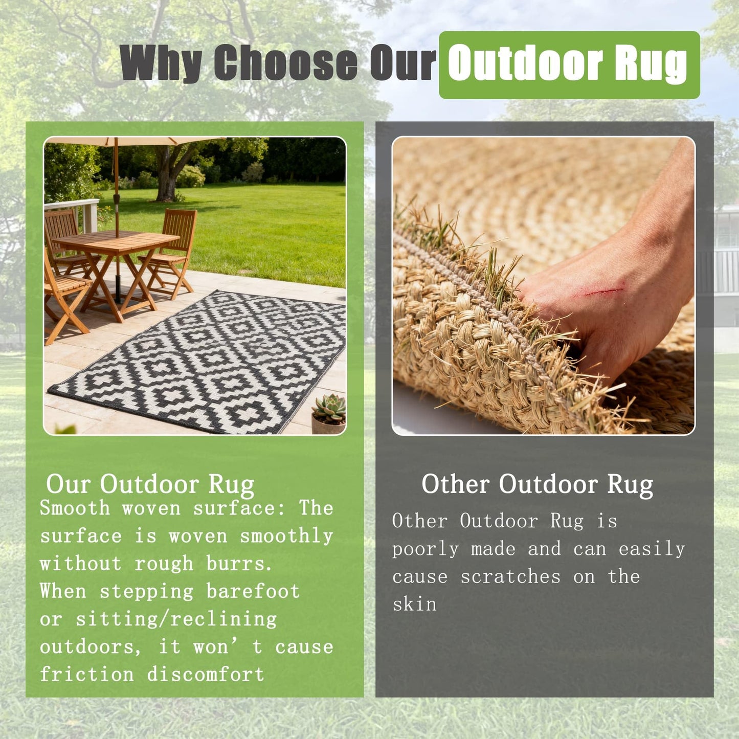 HOSTIC Outdoor Rug with Water Shielding, 8 x 10 Feet, Double Sided Plastic Straw Rug for Patio and Camping, Suitable for Outdoor Use, Such as Rv Mat, Comes with A Carrying Bag and 4 Fixing Stakes