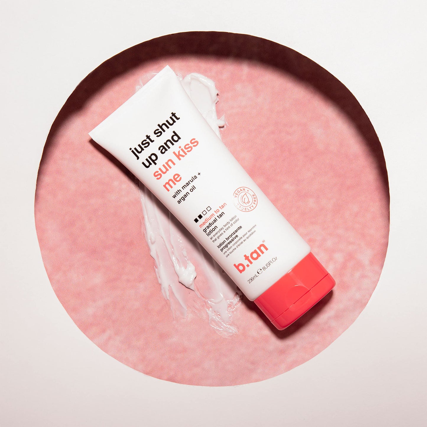 b.tan Medium Gradual Self Tanning Lotion | Just Shut Up and Sun Kiss Me Everyday Glow Lotion - Develop a Bronzed Glow, Infused With Marula + Argan Oil, Vegan, Cruelty & Paraben Free, 236ml