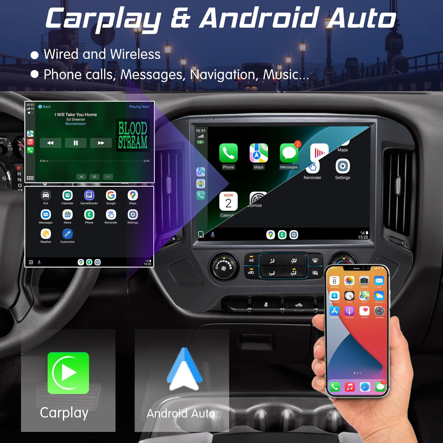 Cidava 13.1 Inch Car Radio for Chevrolet Silverado and GMC Sierra 2014-2018, Android 13 Qualcomm Car Stereo for GMC, Tesla Style Screen Head Unit Replacement with Carplay, Android Auto, Fast Boot