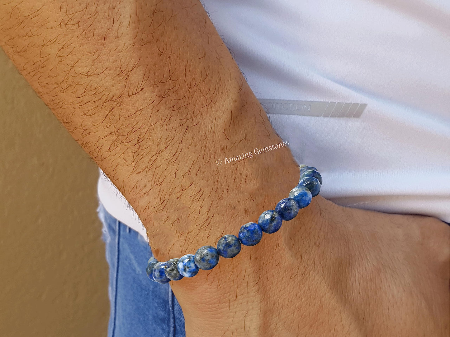 Amazing Gemstone Lapis Lazuli Bracelet for Women - Chakra Mens Bracelet Protection Crystals & Healing Stones - Blessing Bracelet Spiritual Meditation Gift (Faceted Beaded Bracelet, Adjustable)