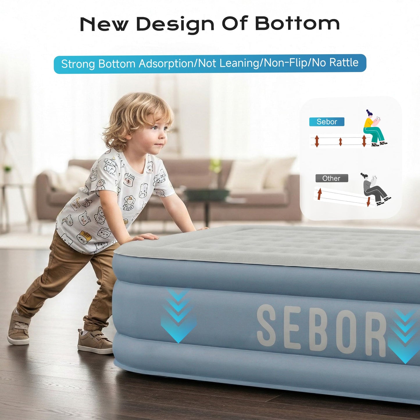 Sebor Air Mattress Twin with Built-in Pump 18", Comfortable Self-Inflating Blow up Mattress with High-Speed Pump, Durable Twin Size Air Mattress with Storage Bag for Guests, Moving, Camping, Travel