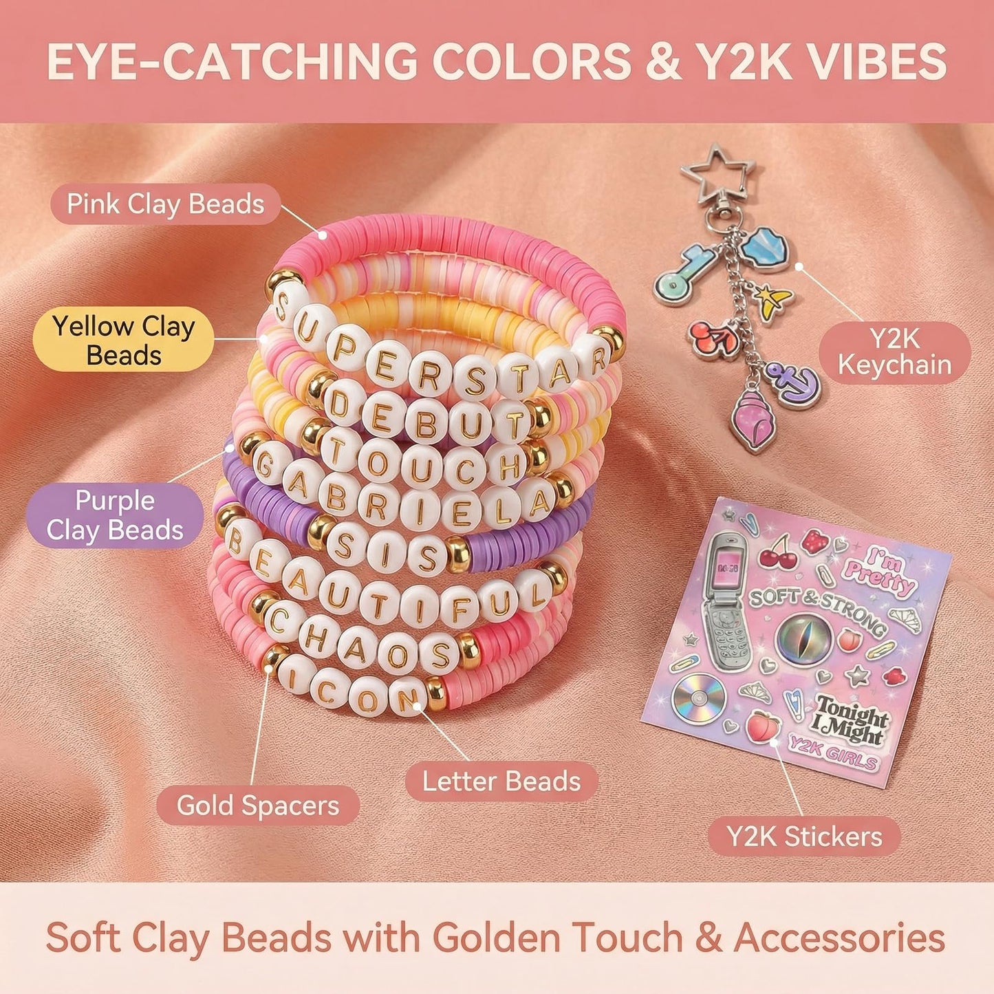 SportsLiking 8 Pcs Friendship Bracelets Set for Katseye Fans, Y2K Korean Pop Merch Bundle with Keychain & Card, Concert Accessories for Women