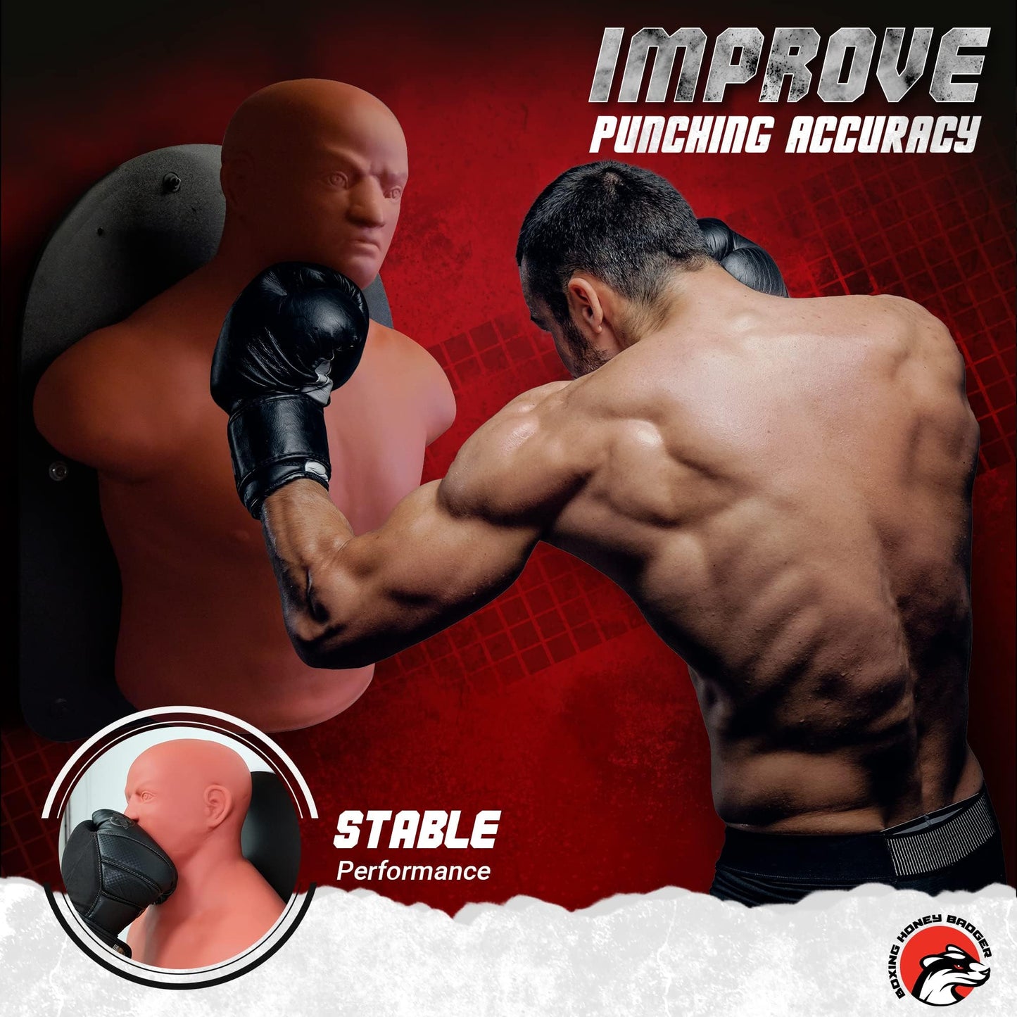Boxing Honey Badger Wall-Mounted Punching Dummy Boxing Punching Bag Martial Arts Training Dummy
