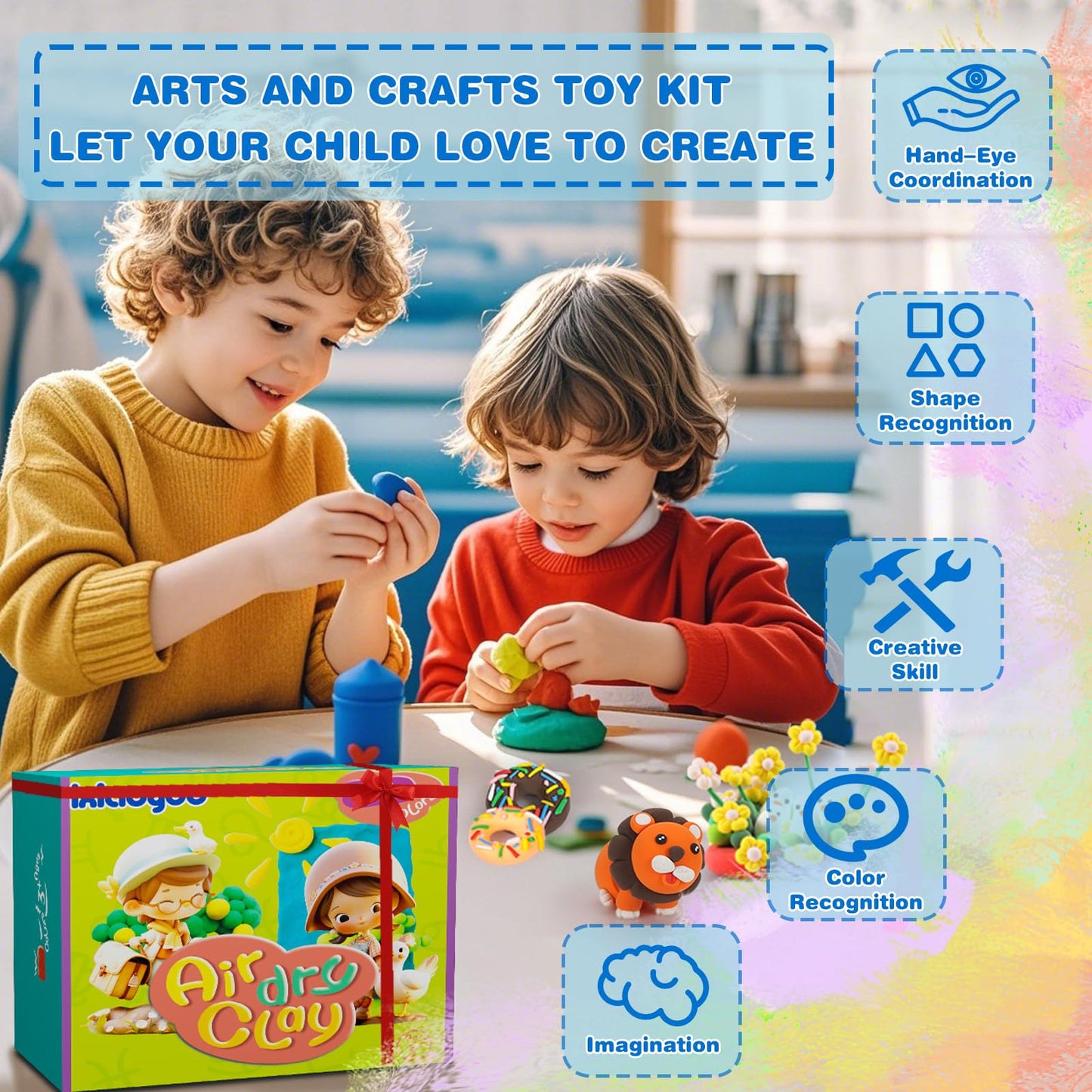 Ixiaoyoo Air Dry Clay for Kids, 78 Colors Modeling Magic Clay, Safe & Non-Toxic, DIY Model School Arts & Crafts Kit with Tools, Home Party Favors, Birthday & Christmas Toys Gift for Boys & Girls