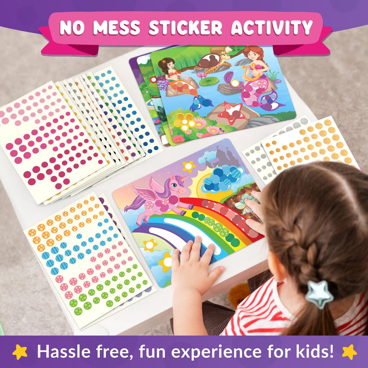 Funcils Dot Art Activity - Unicorn & Princess Sticker Kit, Toddler Art & Craft Supplies for Kids, Birthday Gifts for Boys & Girls Ages 3, 4, 5, 6, 7 Year Old - Kids Travel Toys, Airplane Must Have