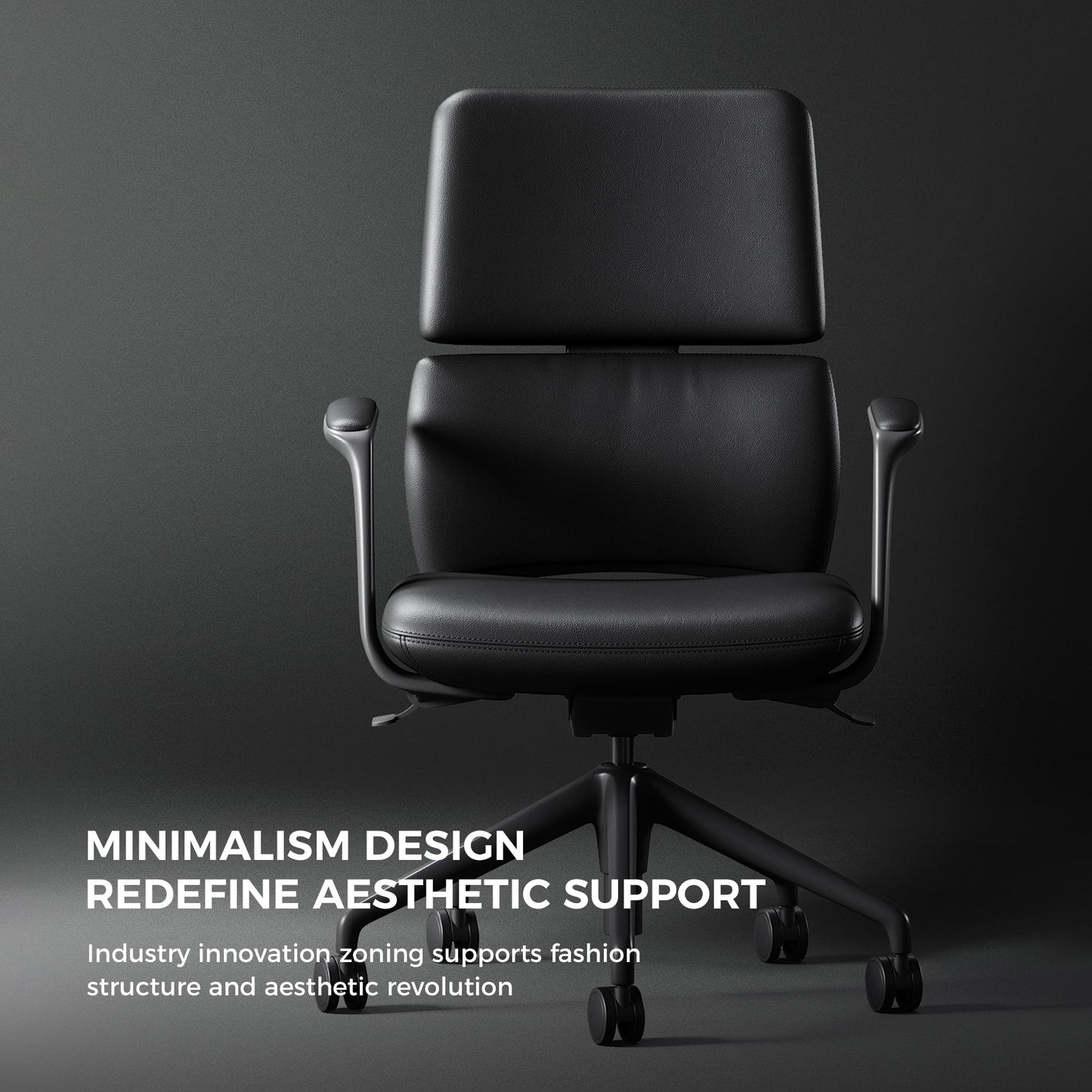 TOMU Genuine Leather Office Desk Chair with Wheels, Ergonomic Leather Executive Chair, Mid Back, Swivel Base with Adjustable Tilt, Modern Style, Luxury Aluminum Frame (Black)