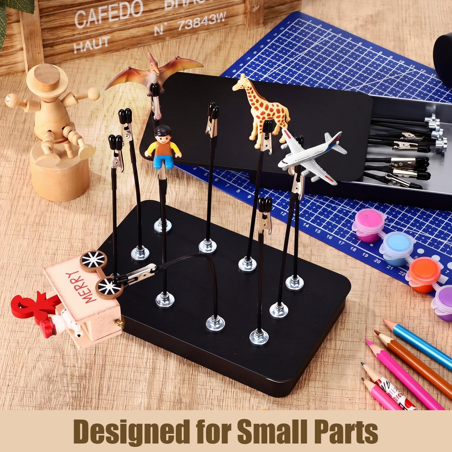 Gerrii 6 Sets Metal Model Painting Stand Base Holder with 60 Pcs 4.9'' Magnetic Bendable Alligator Clip Sticks Portable Miniature Holder for PCB Soldering Model Painting Spraying Parts Airbrush Color