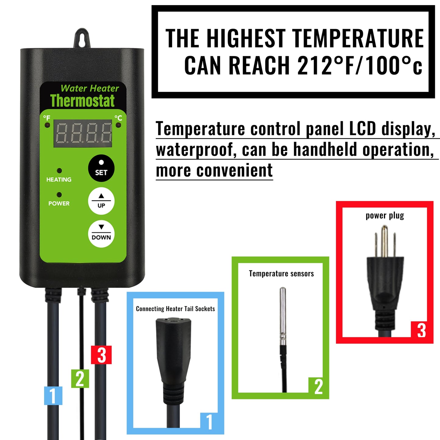 LINGLONGTEMP 2000W Submersible Hot Tub & Pool Portable Electric immersion Water Heater with Temp Control & GFCI for Swimming Pools, Bathtubs, inflatable pool, baptism pool, above ground pool & Spa tub