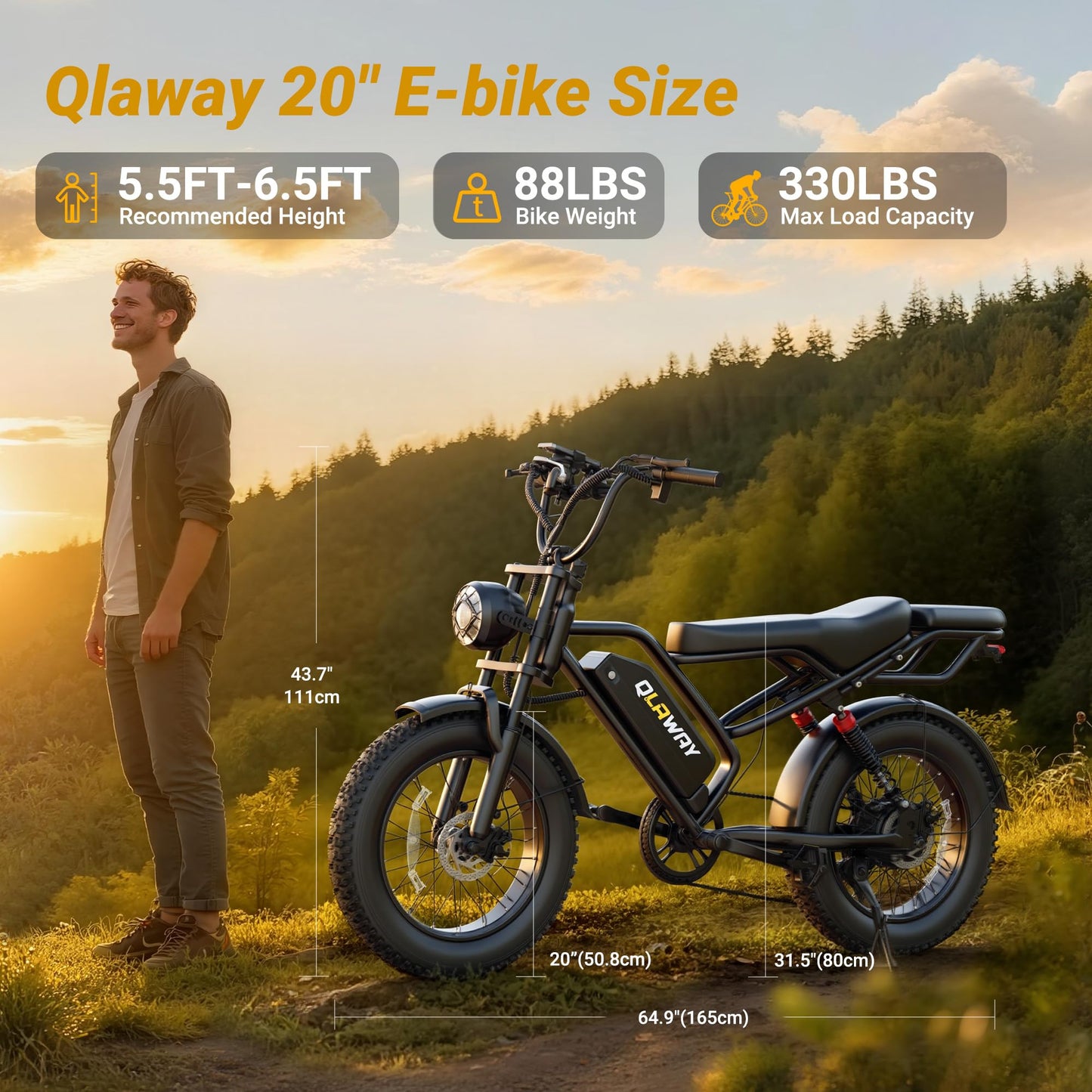 Qlaway Fat Tire Electric Dirt Bike 750w for Adults 20" Full Suspension Electric Motorcycle Ebikes 48V 18AH Removable Battery,31MPH Top Speed,LED Headlights, Turn Signals,40-70 Miles Range