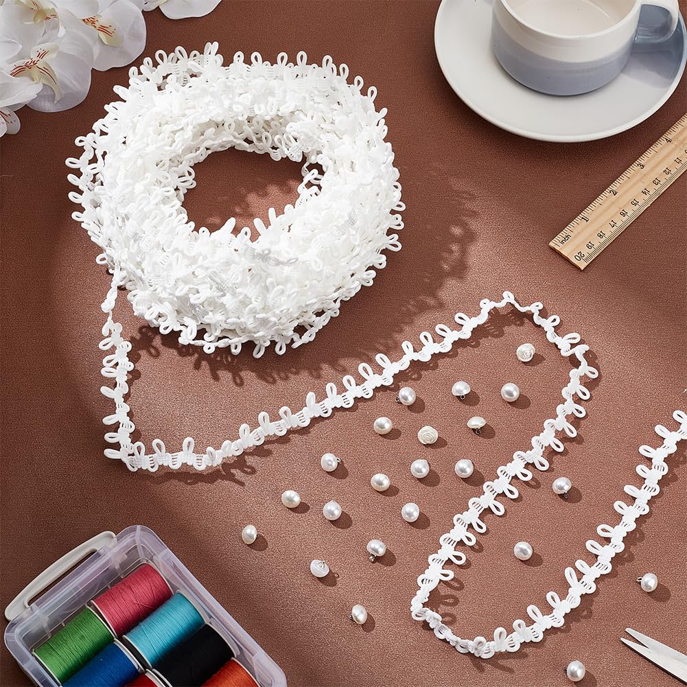PH PandaHall 20 Yards White Wedding Dress Button Loops Petite Braid Trim Tassel Fringe Lace Trim with 60pcs Pearl Buttons Sewing Dress Zipper Extender for Costume Crafts Sewing Wedding Bridal Dress