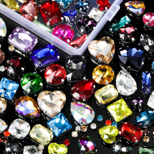 460 Pieces Sew on Rhinestones Glass Sewing Claw Gemstones and Crystals Metal Back Prong Setting Sewing Rhinestones for Clothes DIY Crafts Clothes Shoes Bag (Mixed Color)