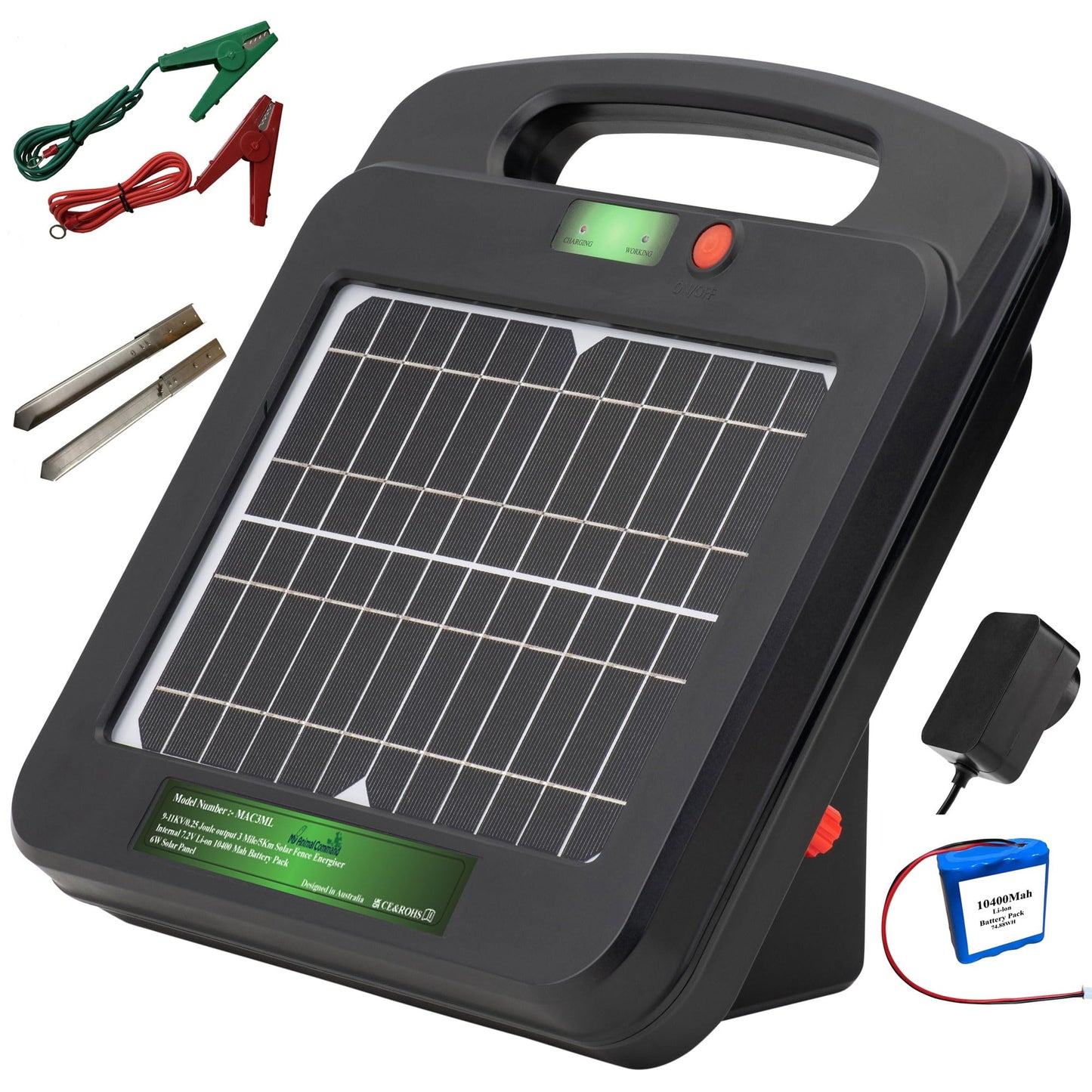 My Animal Command Solar Powered Electric Fence Charger 0.25 Joules Output (9-11KV) with Lithium Battery Energizer Containment & Protection of Livestock Horses Cattle Sheep Pets Easy Install