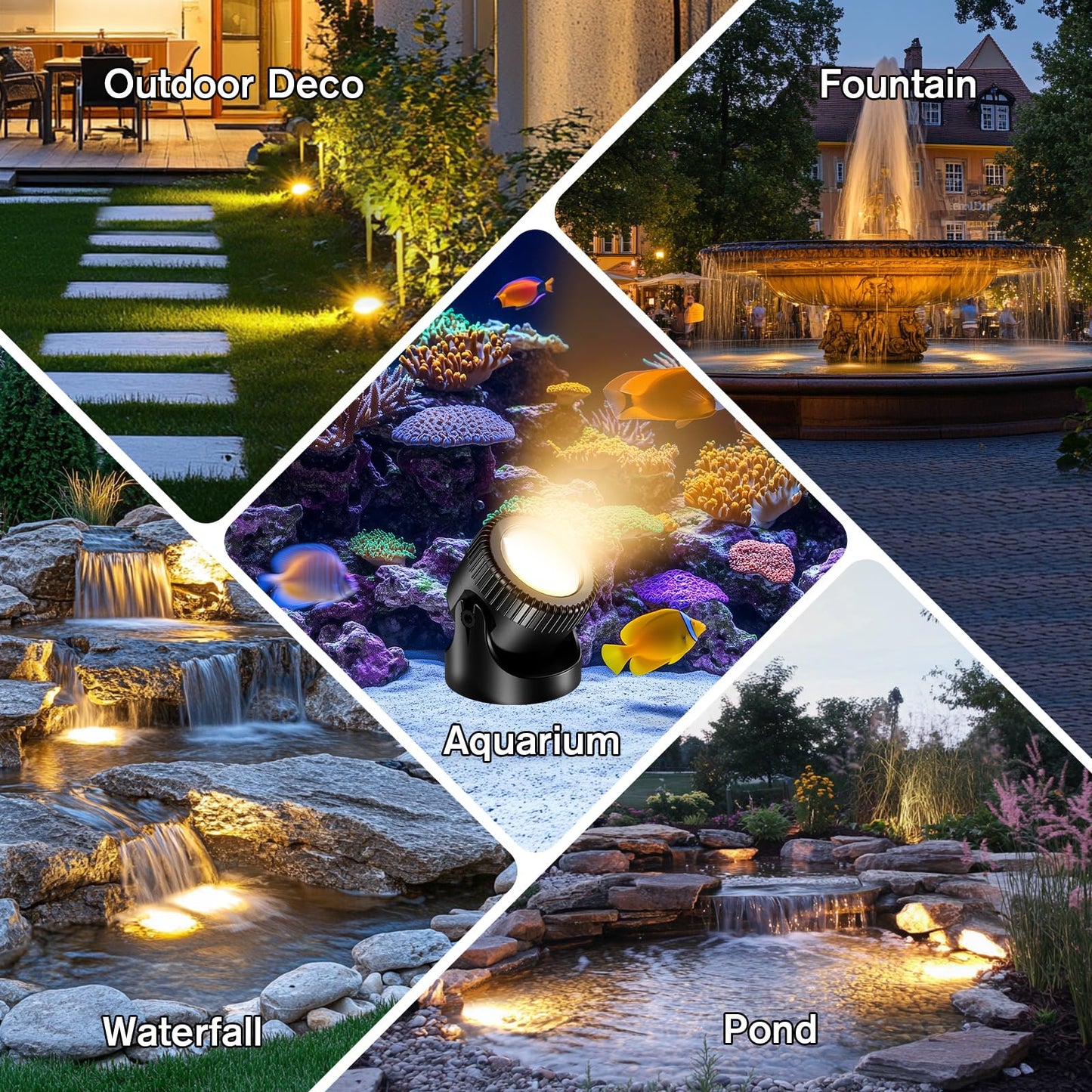 POPOSOAP Pond Lights 4-in-1 Warm White, Underwater Pond Lights with Timer/ IP68 Waterproof Submersible LED Fountain Lights for for Pond Waterfall Fountain Aquarium Garden Patio Pool(Set of 4)-P64H