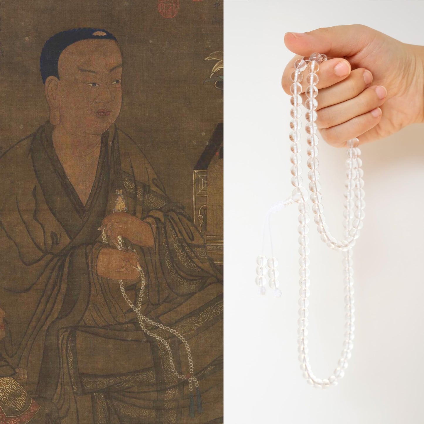 Authentic Tibetan Natural Crystal Mala Beads 108, Buddhist Prayer Beads Sphatik Mala, Clear Quartz Gemstone Bracelets, Meditation Japamala Chakra Necklace for Women and Men